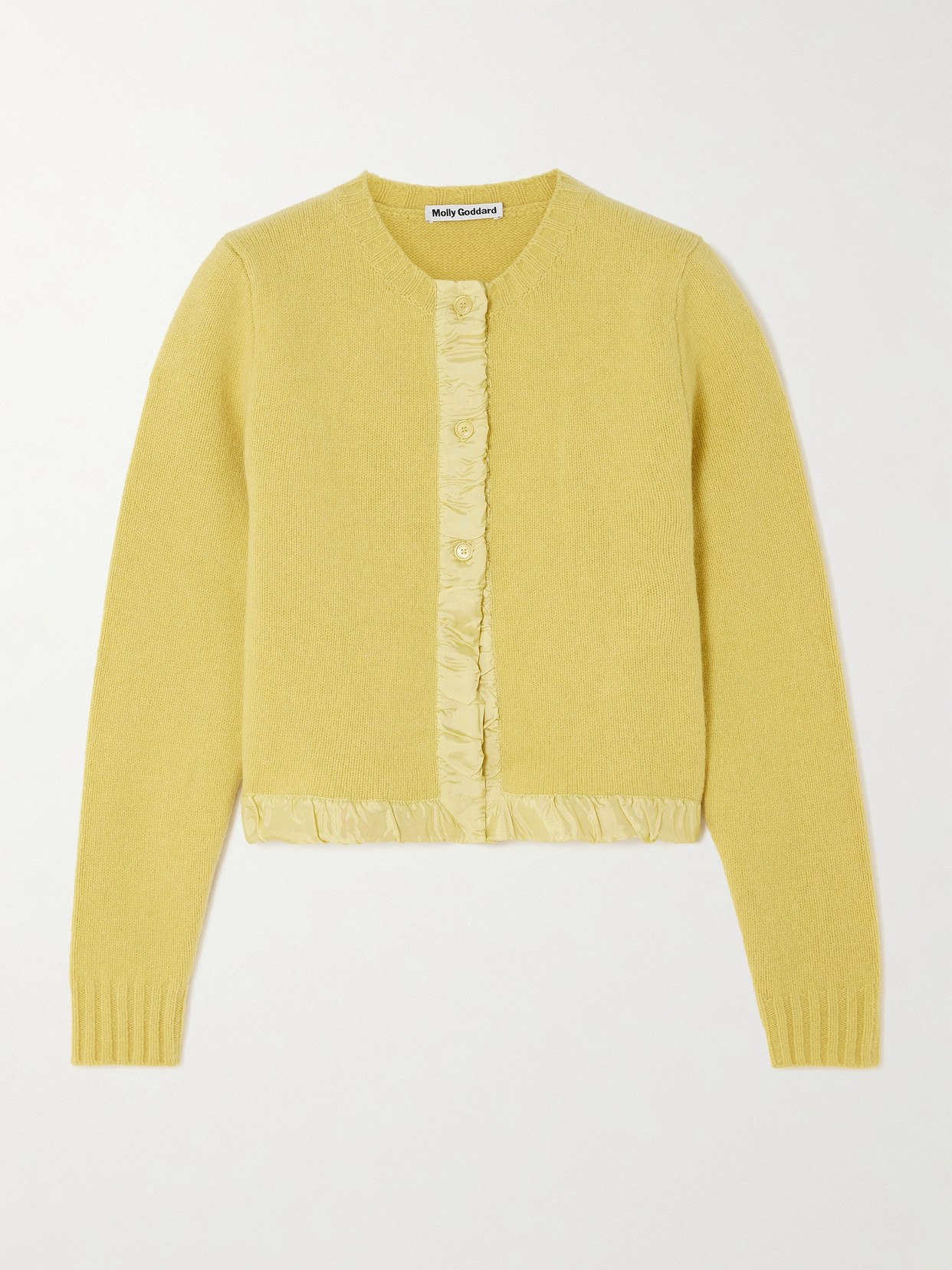 Molly Goddard Anya Satin-trim Lambswool Cardigan In Yellow