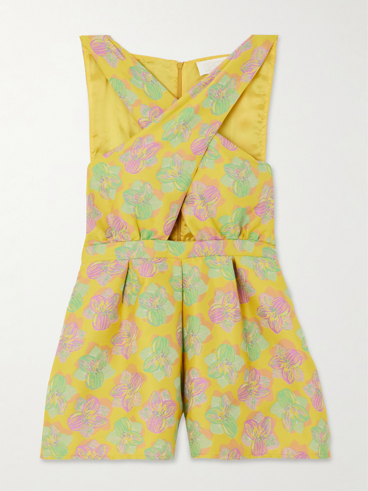 D'estree Louis Floral-jacquard Playsuit In Yellow