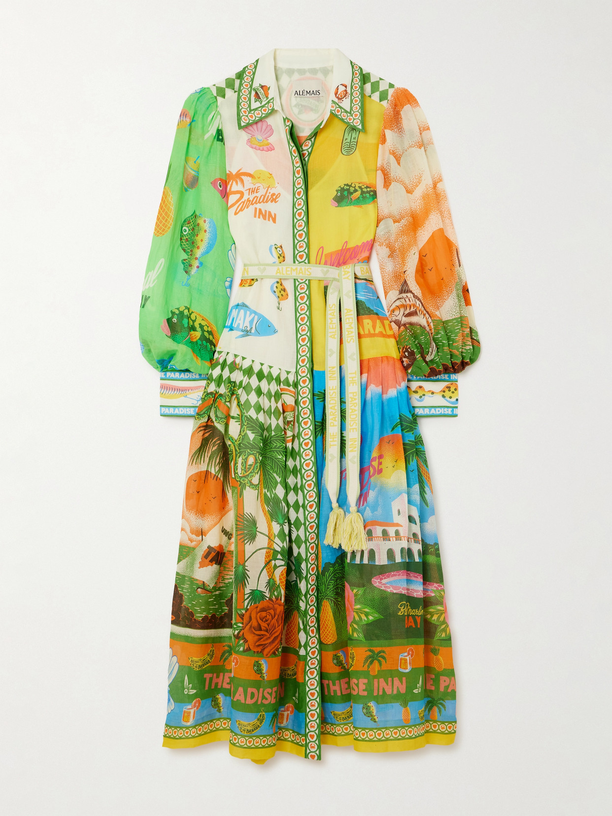 Shop Alemais + Alan Berry Rhys Paradiso Belted Printed Ramie Maxi Shirt Dress In Multi