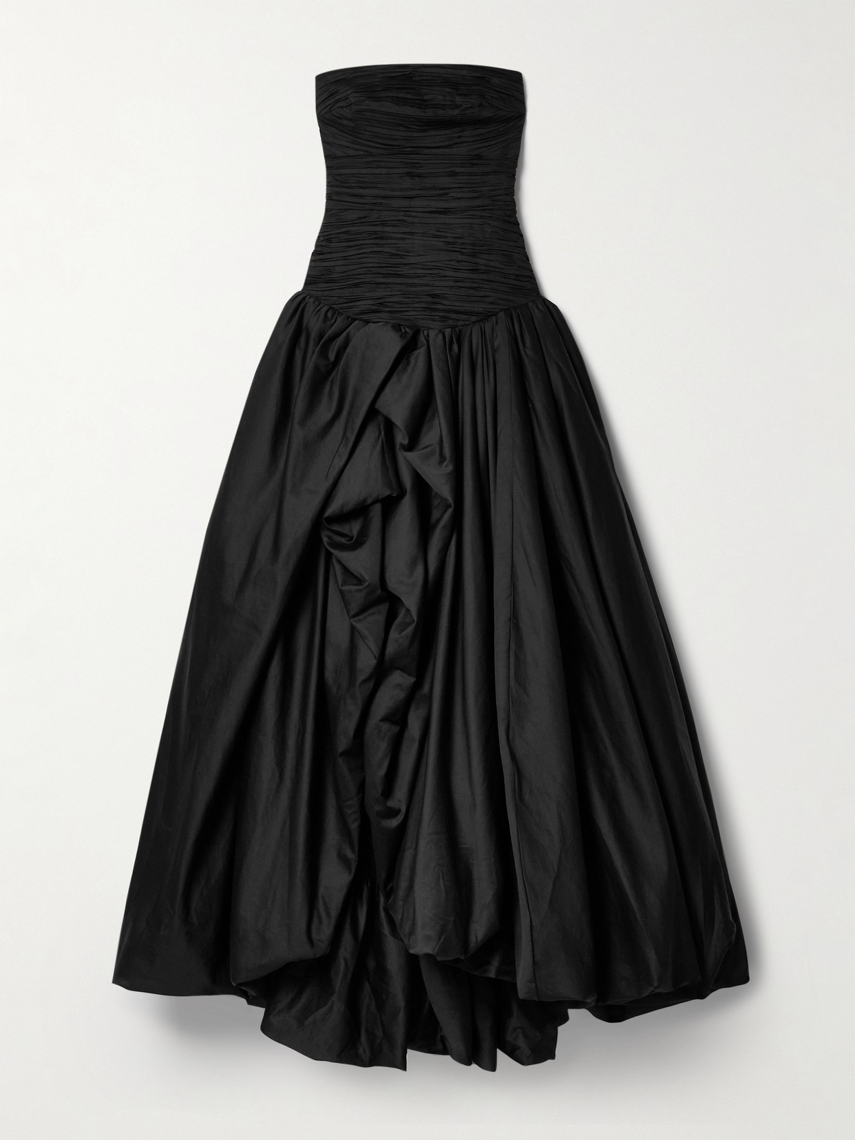 Aje Violette Strapless Ruched Cotton-poplin Gown In Black