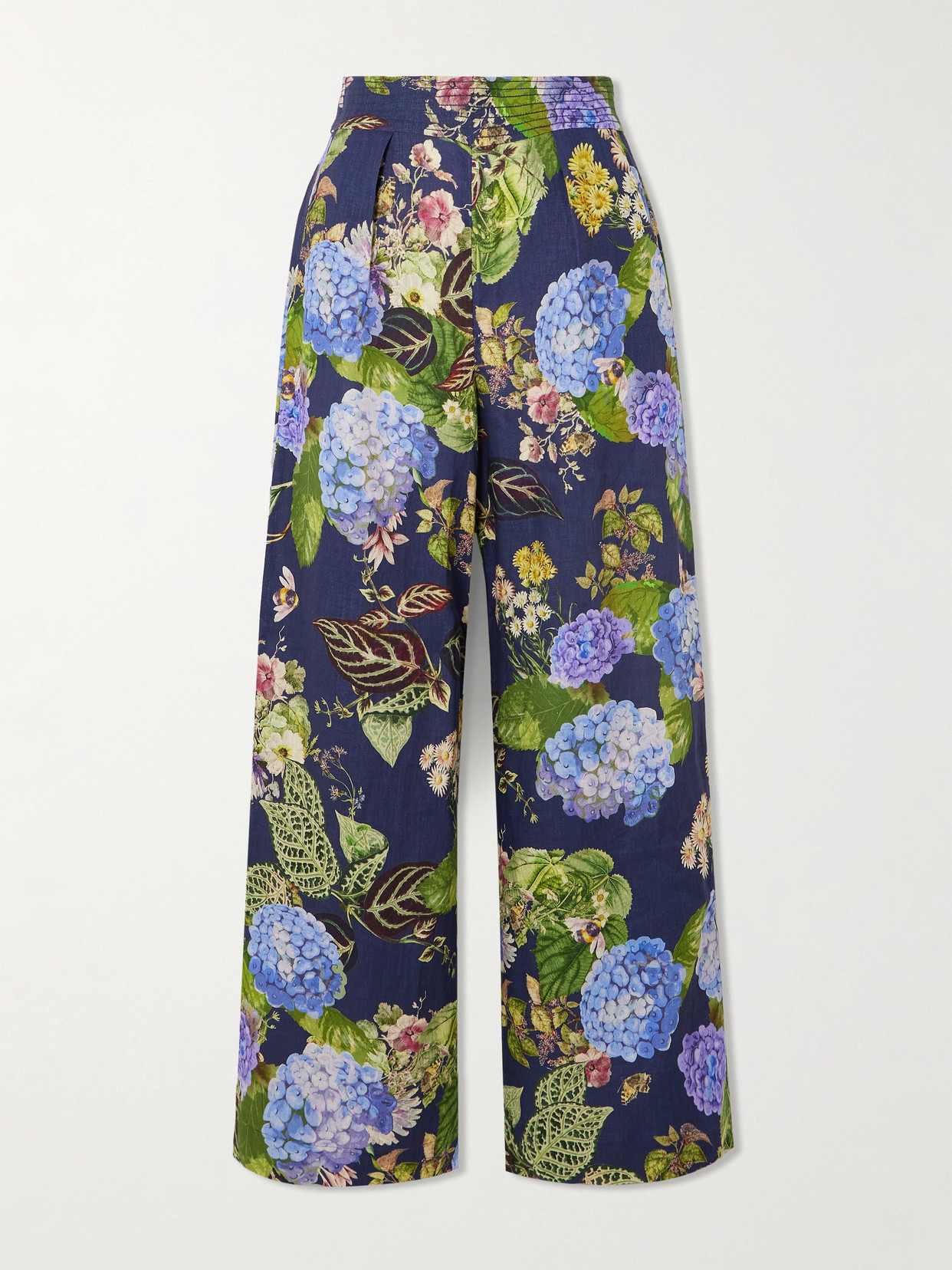 Cara Cara Josephine Floral-print Linen Wide-leg Pants In Blue