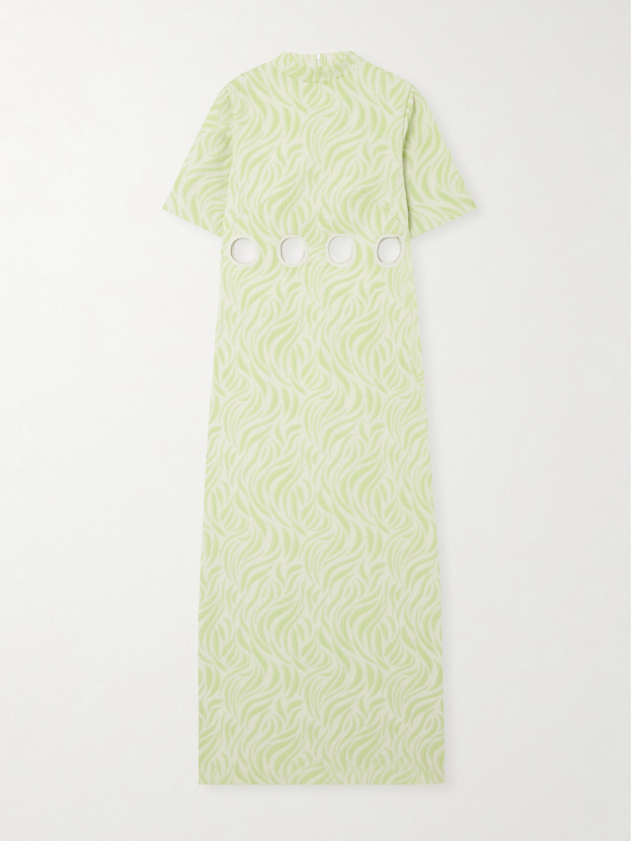 D'estree Yayoi Cutout Appliquéd Faille Maxi Dress In Green