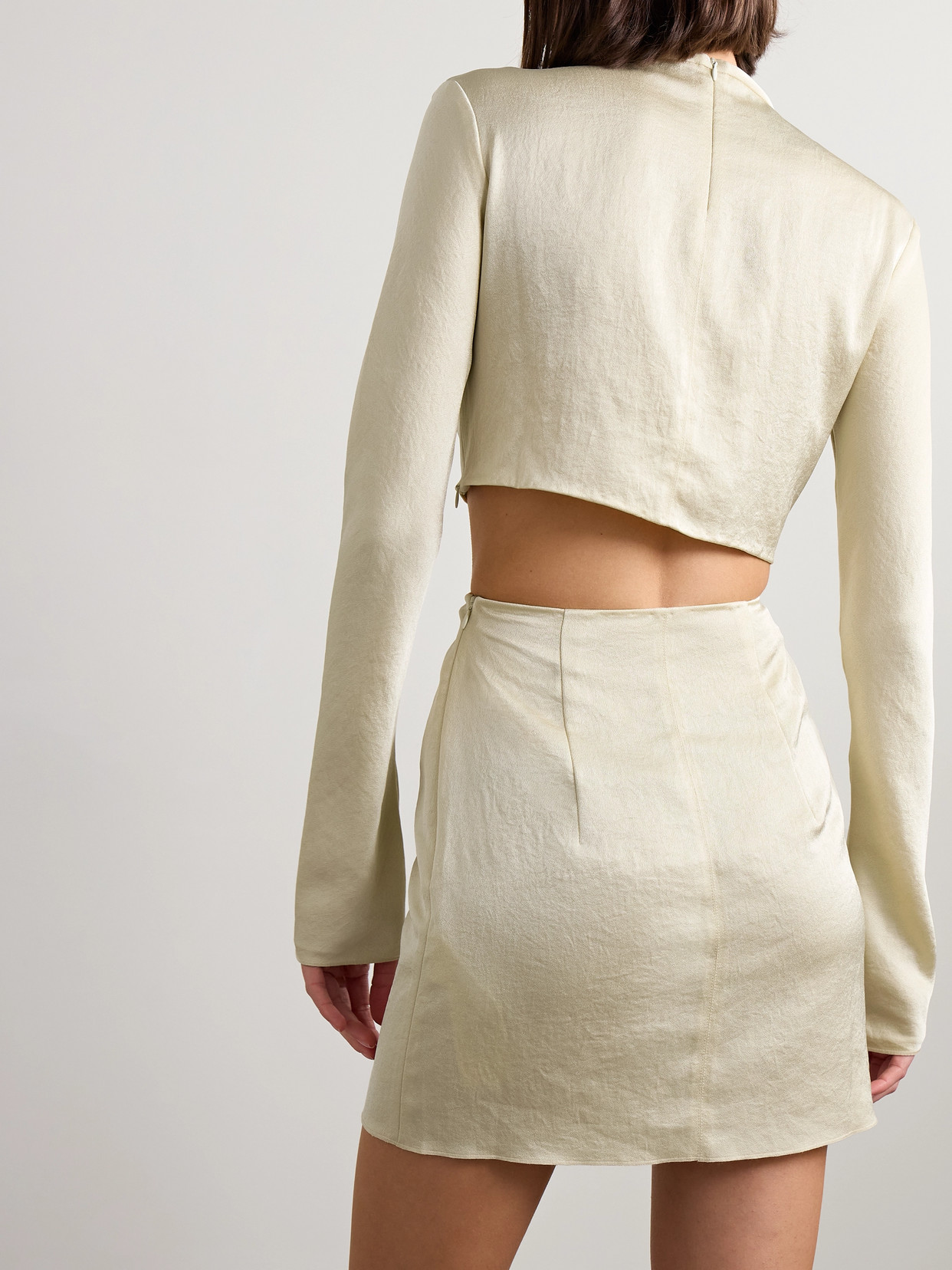 Nanushka Tazia Cutout Faux Leather-trimmed Hammered-satin Mini Dress In Cream