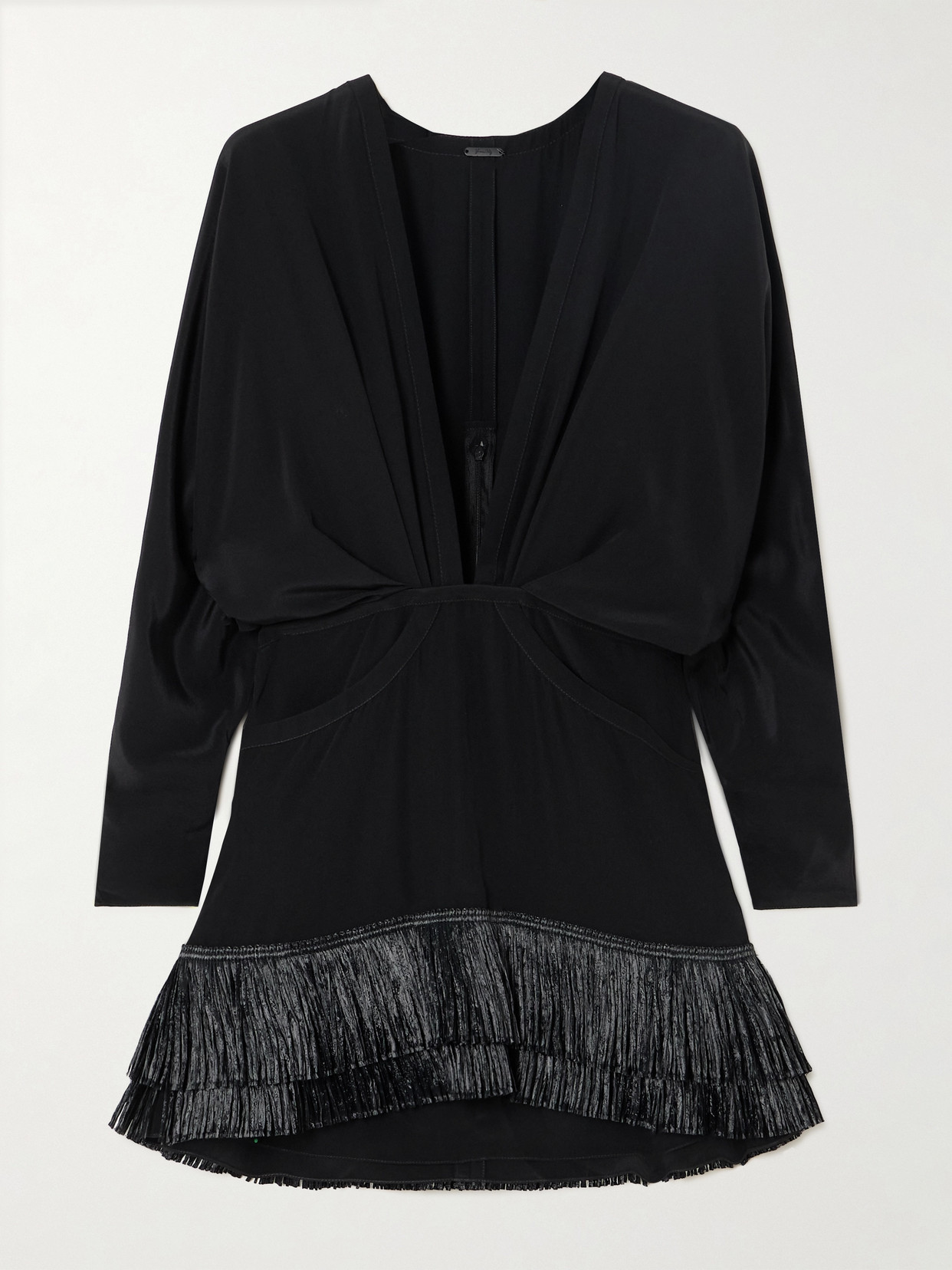 Johanna Ortiz + Net Sustain Mojito Nights Fringed Silk Crepe De Chine Mini Dress In Black