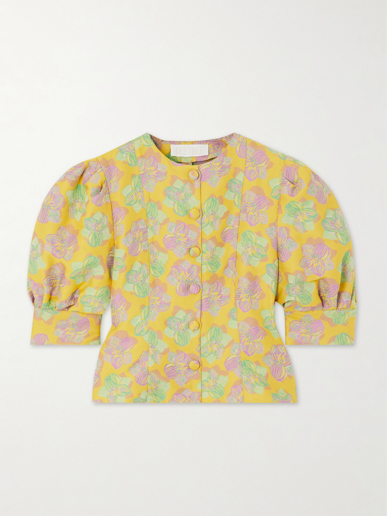 D'estree Jasper Floral-jacquard Blouse In Yellow