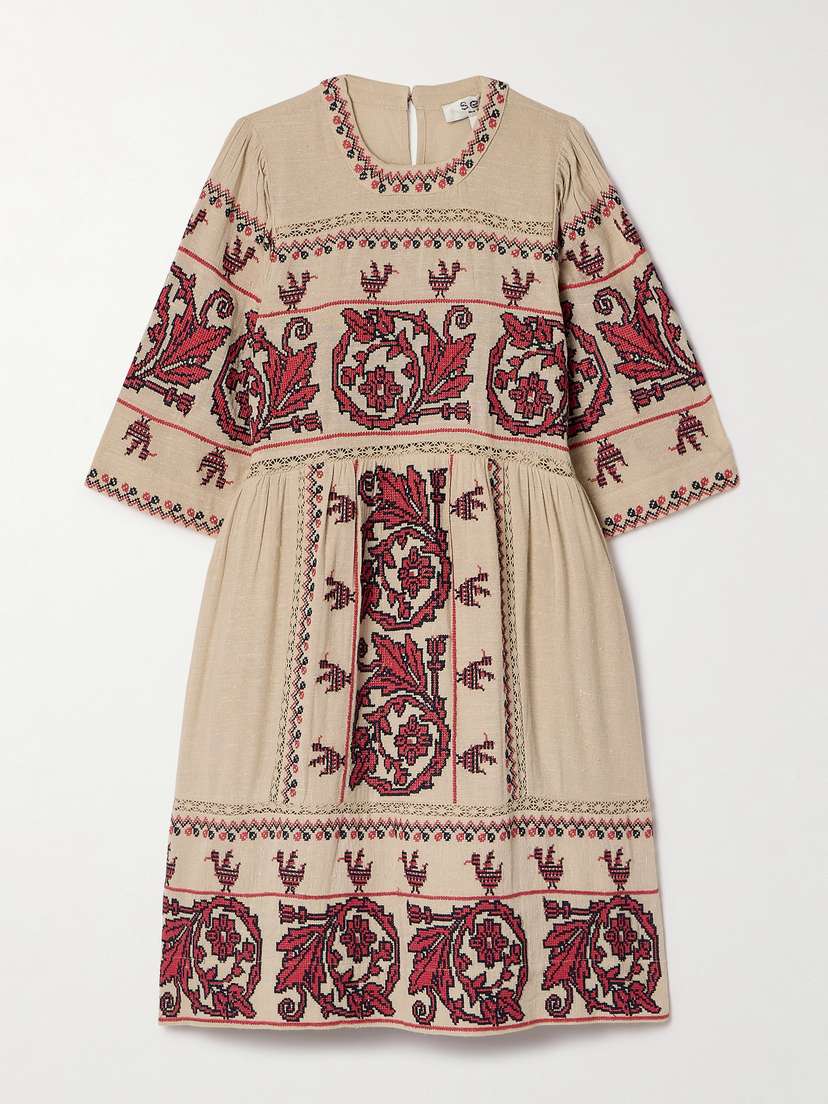Sea Beena Crochet-trimmed Embroidered Voile Mini Dress