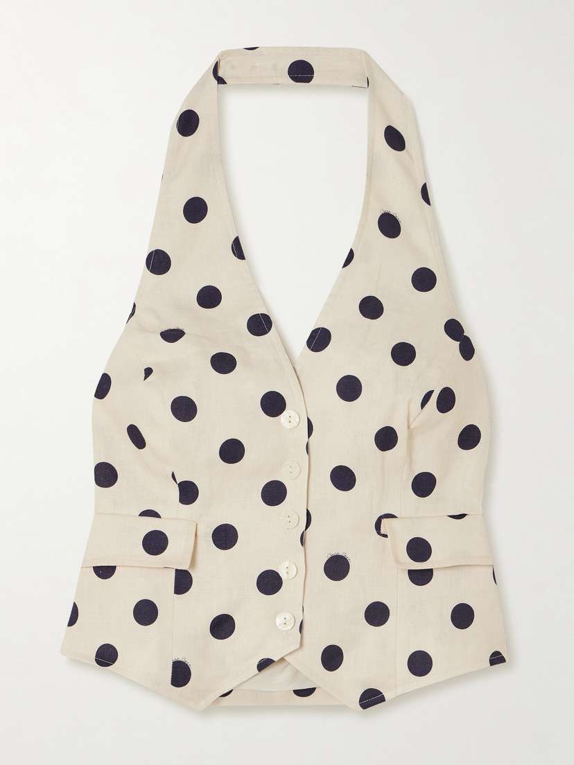 Cara Cara Prescott Polka-dot Linen Halterneck Top