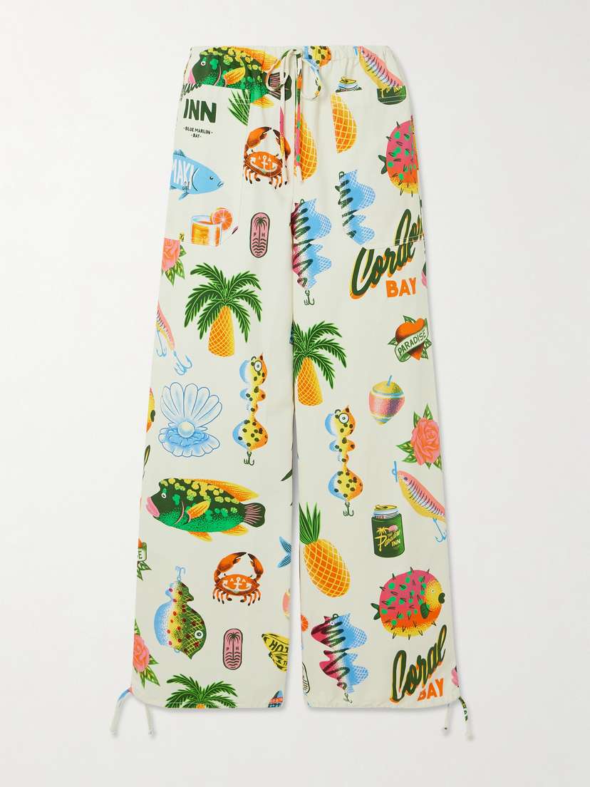 ALEMAIS + Alan Berry Rhys Samaki Printed Organic Cotton-twill Wide-leg Pants - UK 14