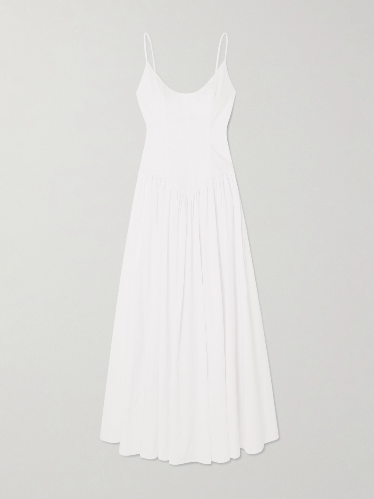 STAUD - Dena Pleated Cotton Poplin Maxi Dress - White