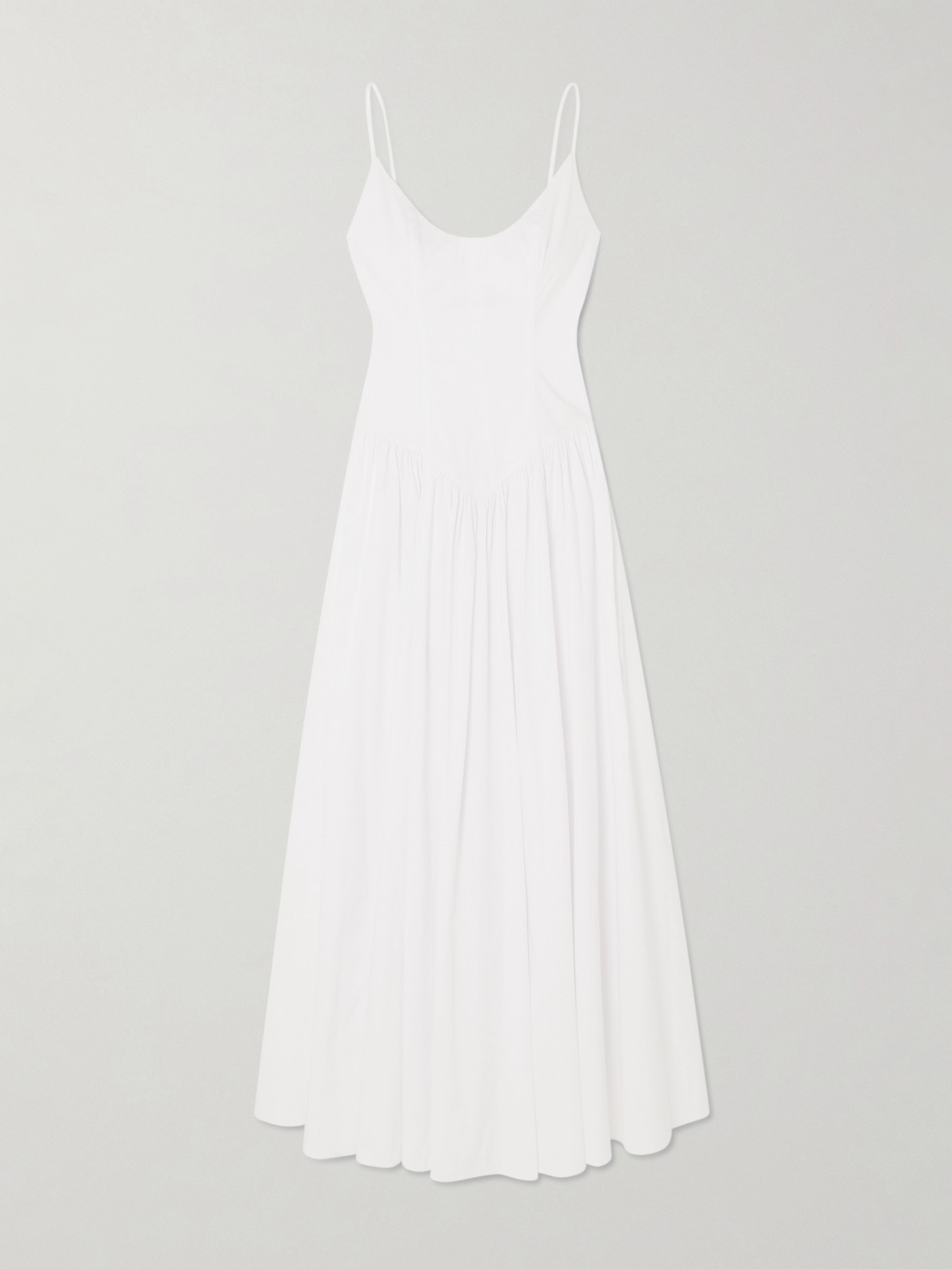 Shop Staud Dena Pleated Cotton Poplin Maxi Dress In White