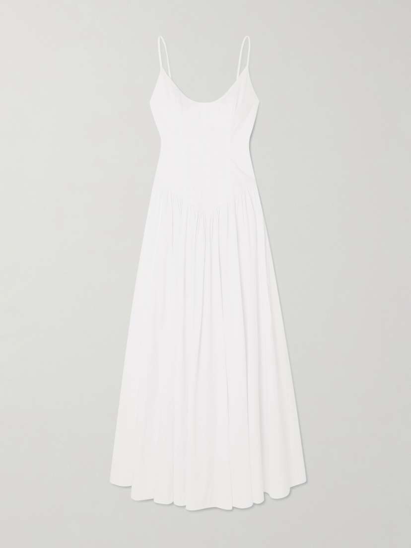 STAUD Dena Pleated Cotton Poplin Maxi Dress