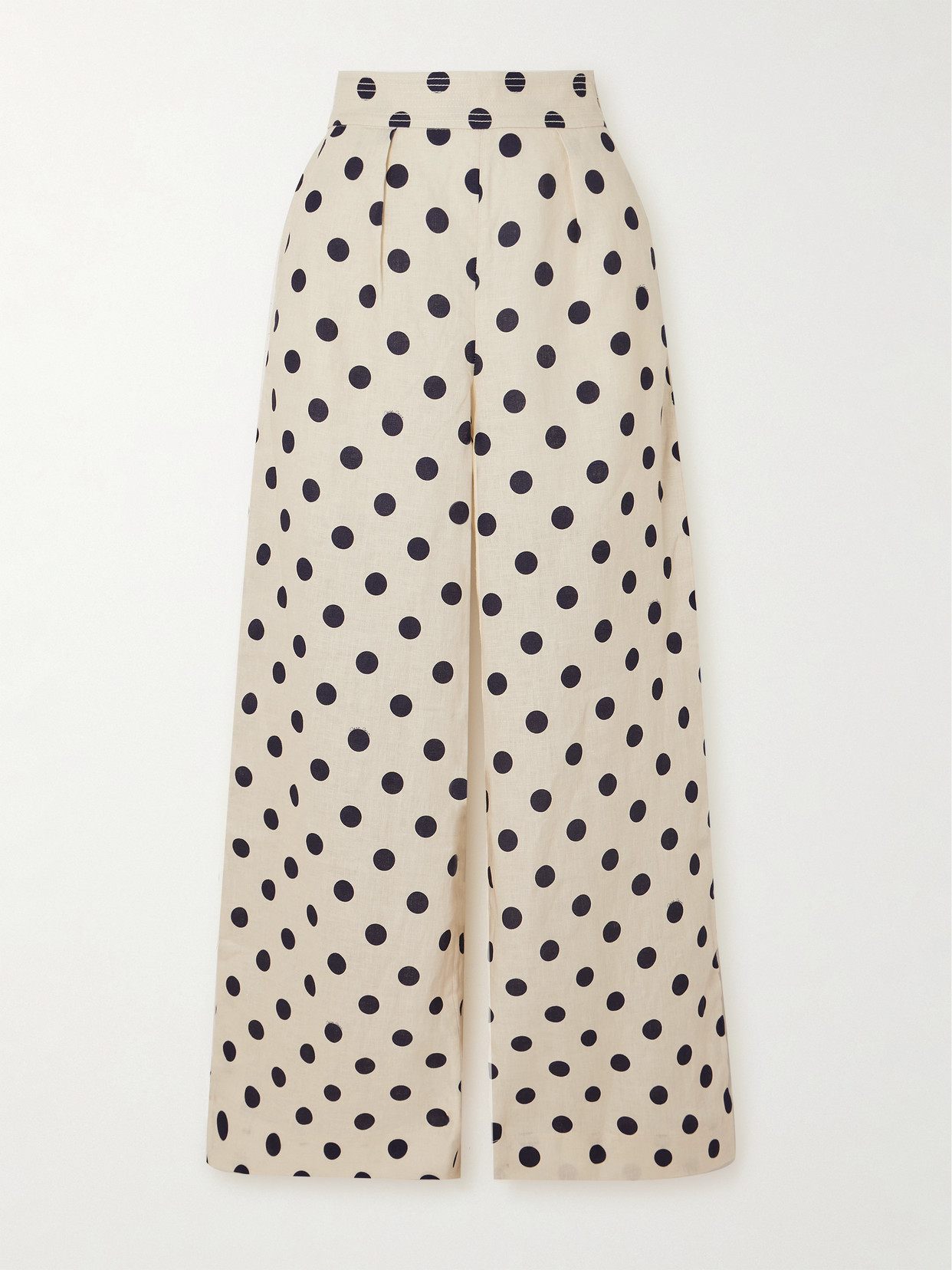 Shop Cara Cara Josephine Polka-dot Linen Wide-leg Pants In Off-white