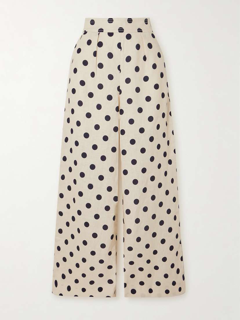 Cara Cara Josephine Polka-dot Linen Wide-leg Pants
