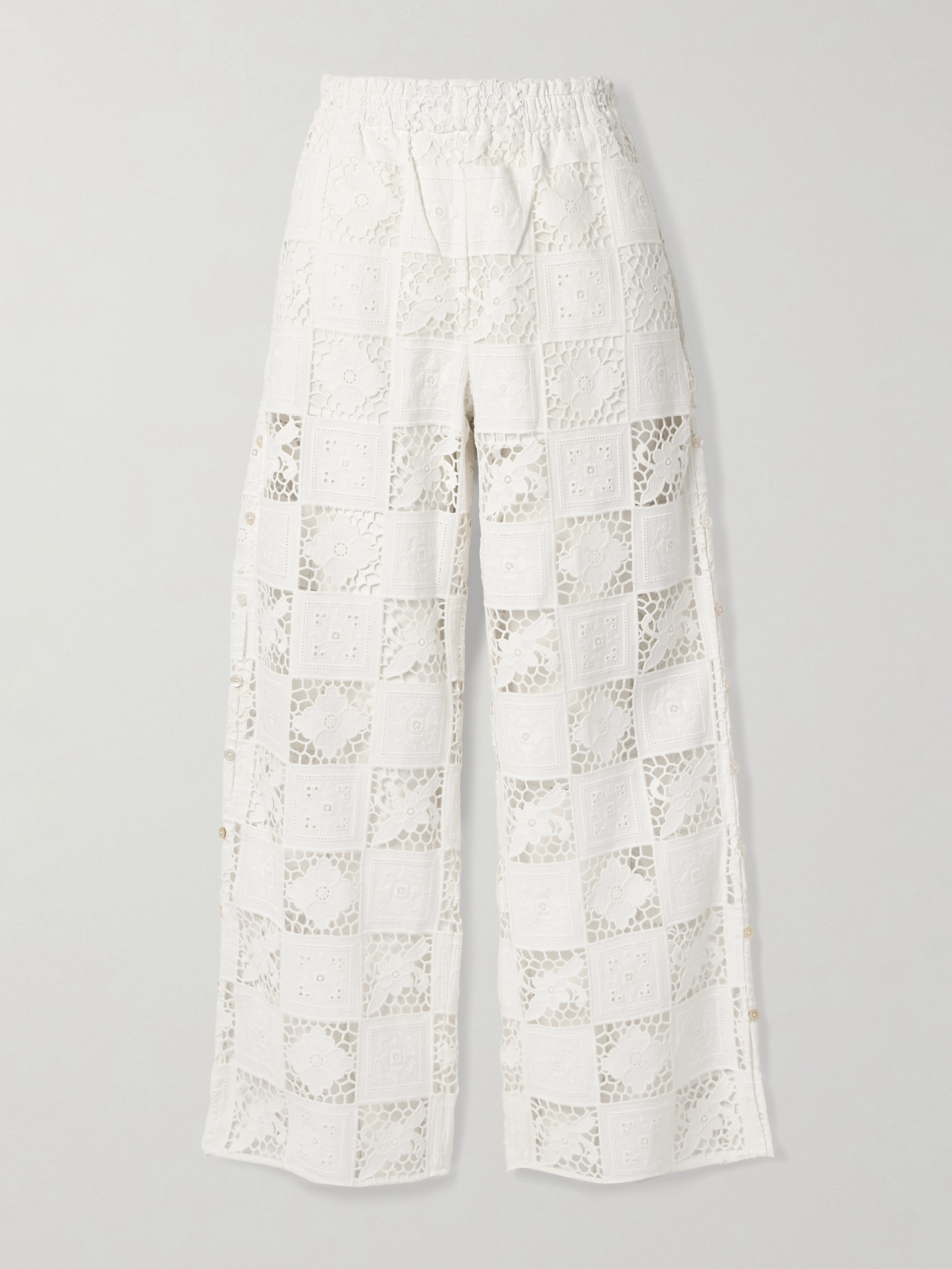 Shop Sea Melia Cotton-blend Guipure Lace And Broderie Anglaise Cotton-voile Wide-leg Pants In White