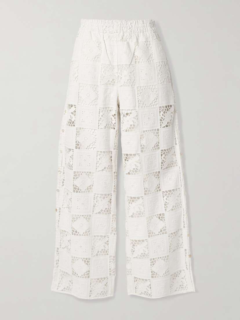Sea Melia Cotton-blend Guipure Lace And Broderie Anglaise Cotton-voile Wide-leg Pants