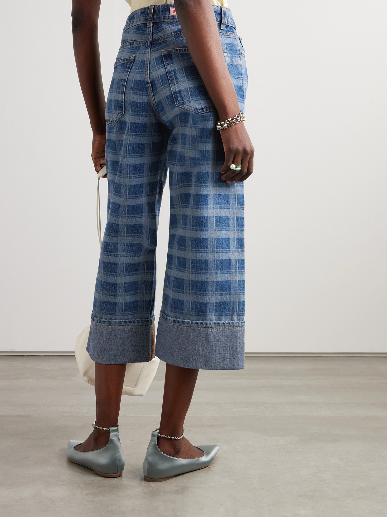 Leo Cropped Checked High-Rise Straight-Leg Jeans