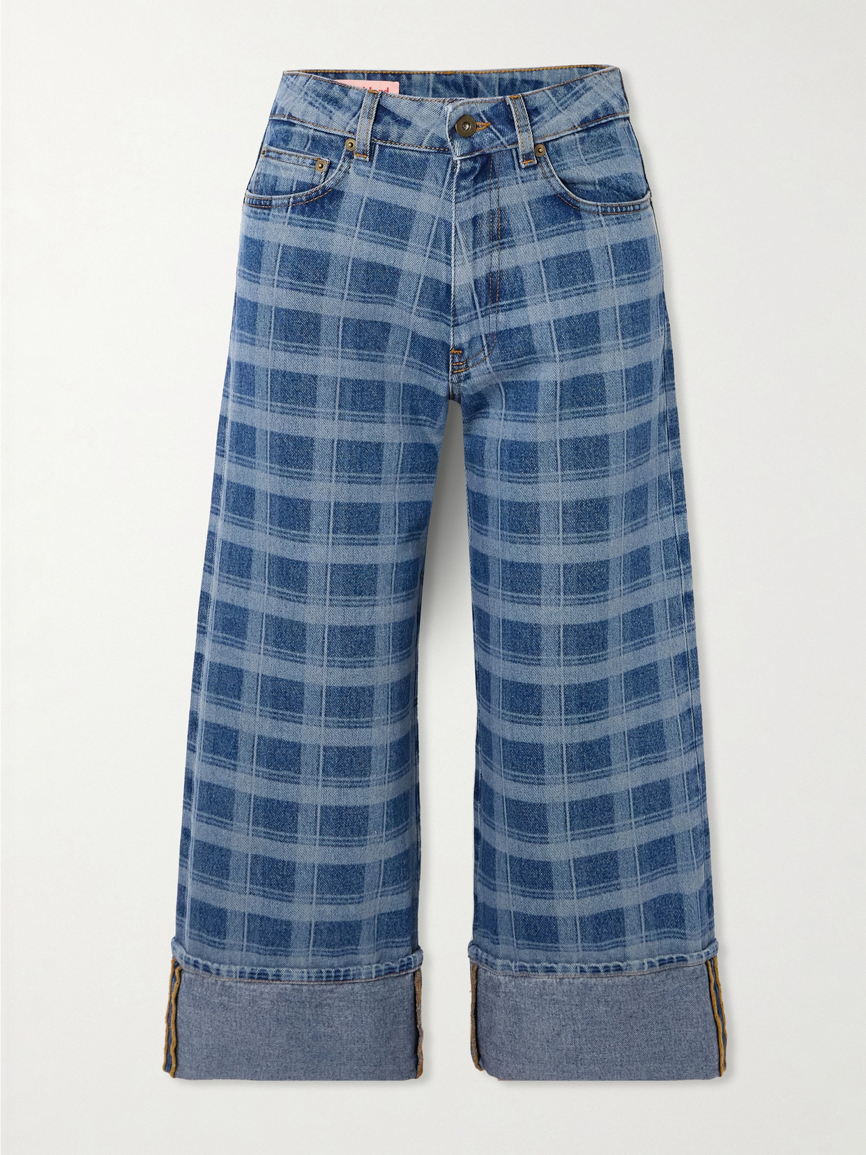 MOLLY GODDARD - Leo Cropped Checked High-rise Straight-leg Jeans - Blue