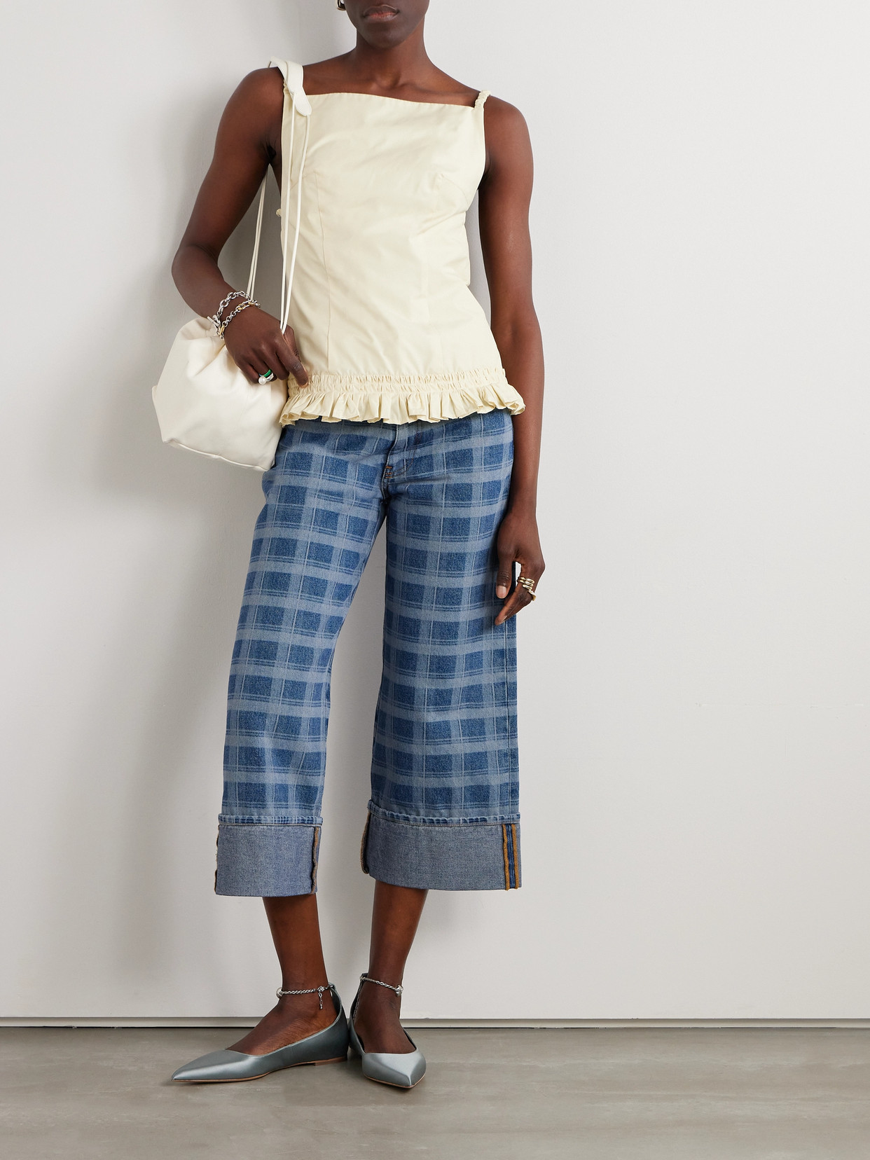 Leo Cropped Checked High-Rise Straight-Leg Jeans