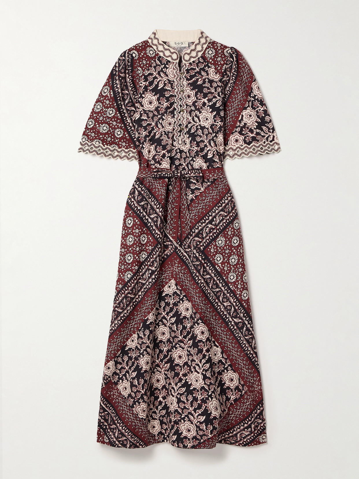 Sea - Danae Embroidered Floral-print Cotton And Linen-blend Midi Dress - x small