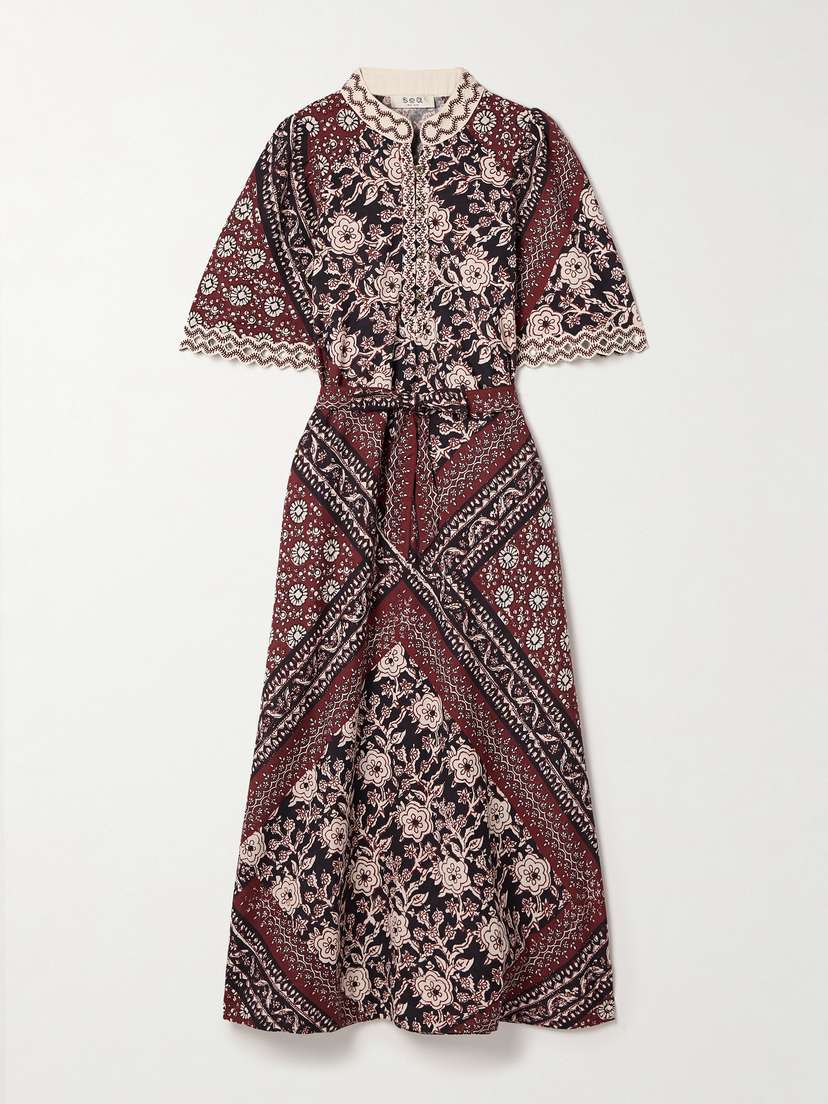 Sea Danae Embroidered Floral-print Cotton And Linen-blend Midi Dress - x large