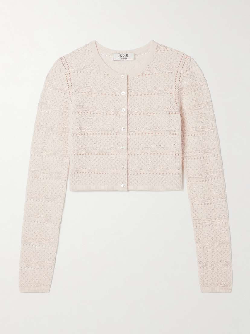 Sea Syble Cropped Pointelle-knit Merino Wool Cardigan