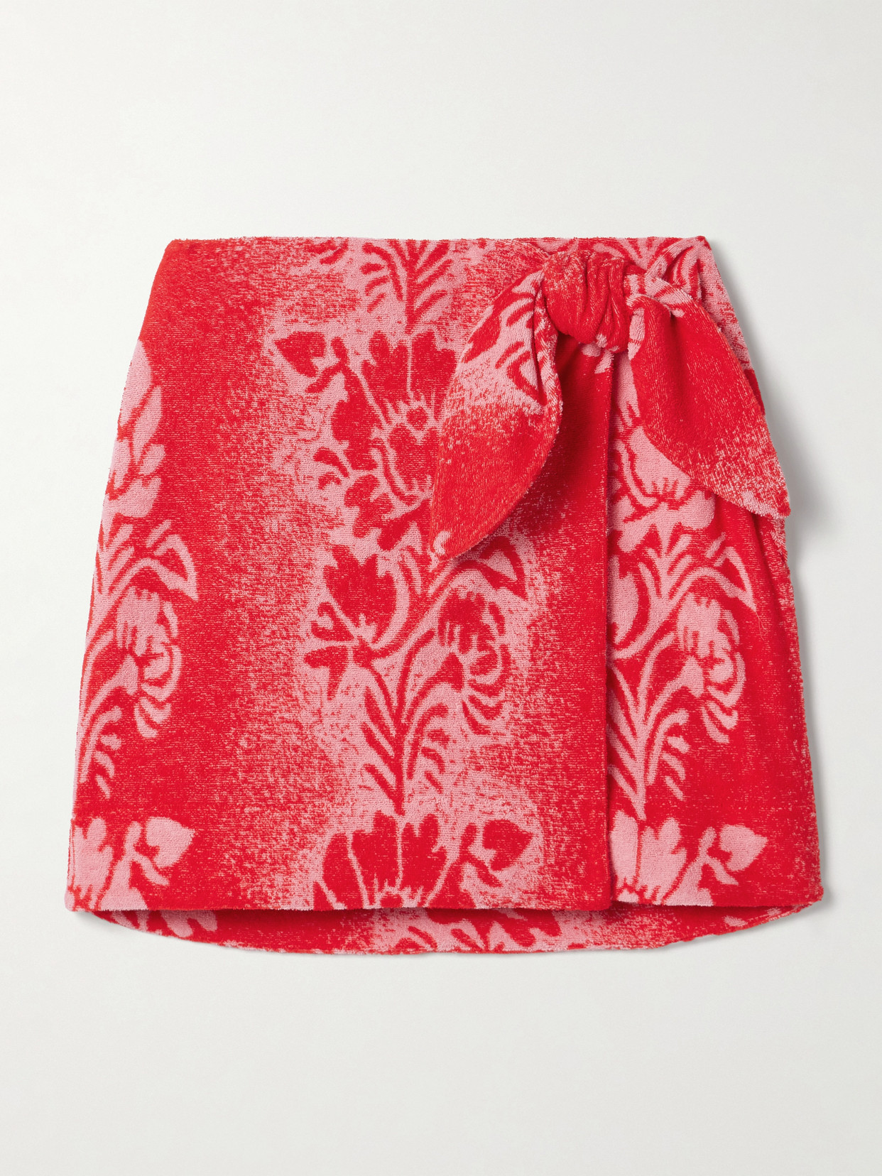 ALEMAIS Martha Wrap-effect Organic Cotton-blend Terry Mini Skirt - Red
