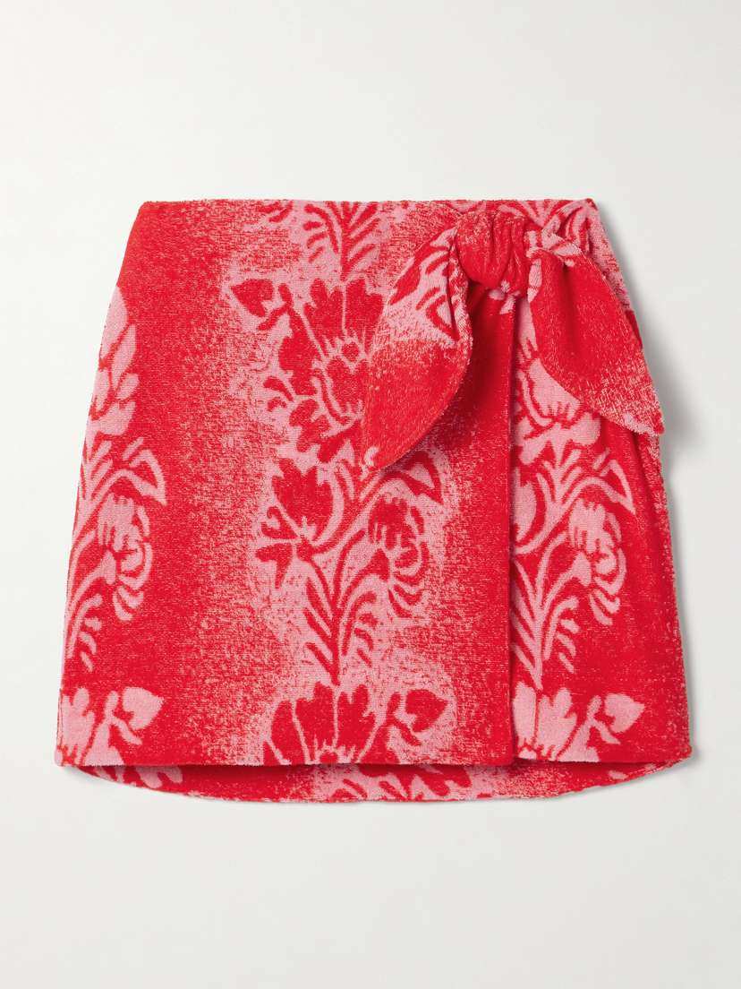 ALEMAIS Martha Wrap-effect Organic Cotton-blend Terry Mini Skirt - UK 16