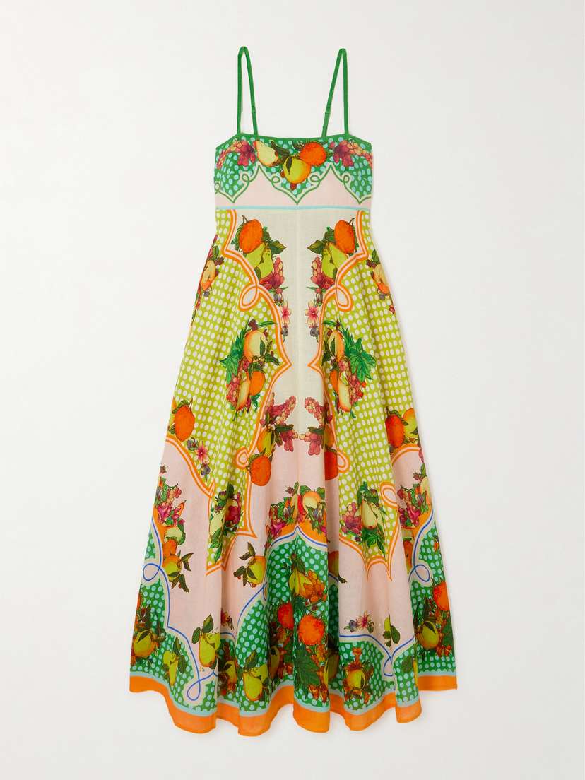 ALEMAIS Lemonis Printed Linen Midi Dress - UK 16