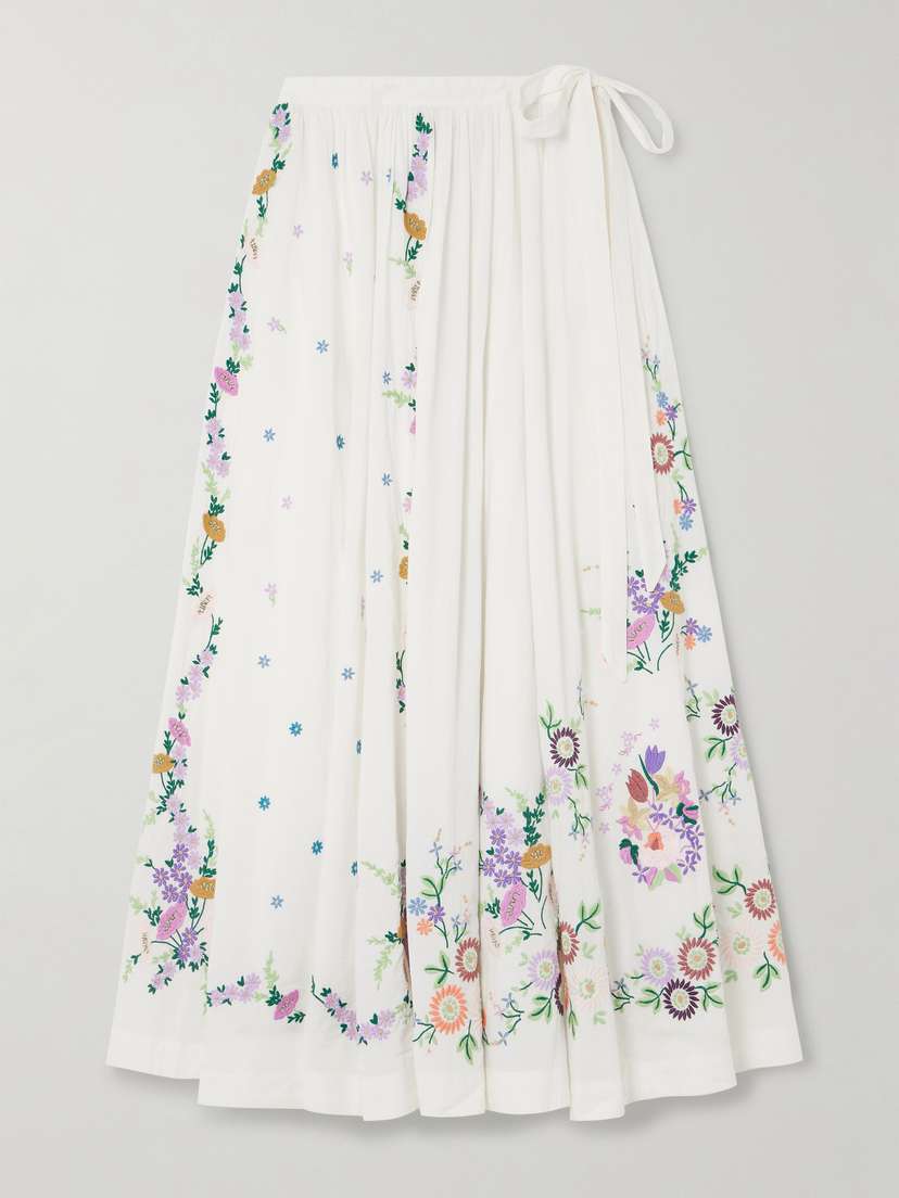 ALEMAIS Willa Embroidered Organic Cotton Maxi Skirt - UK 16