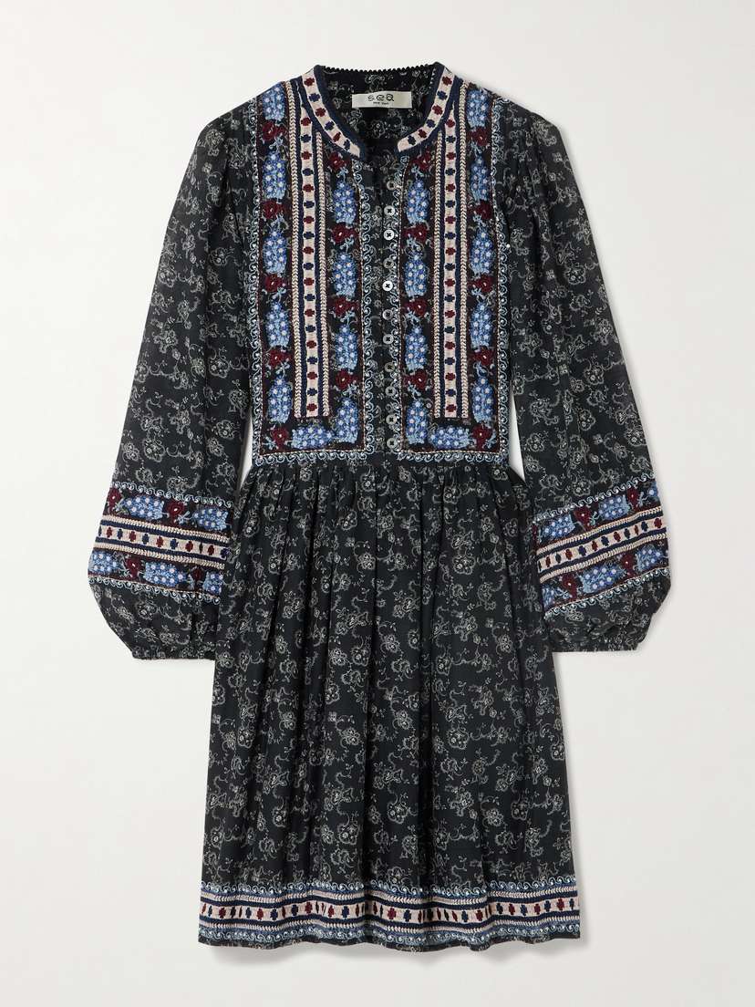 Sea Everly Embroidered Floral-print Cotton Mini Dress - x large