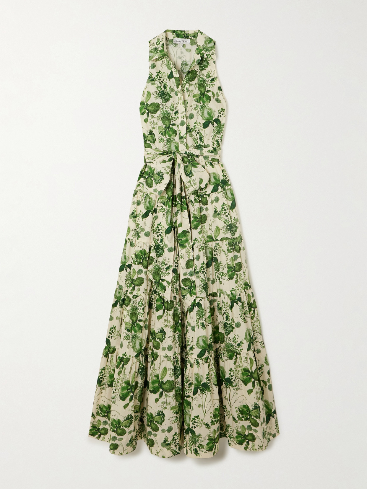 Cara Cara Adriana Tiered Floral-print Cotton-poplin Maxi Dress In Green