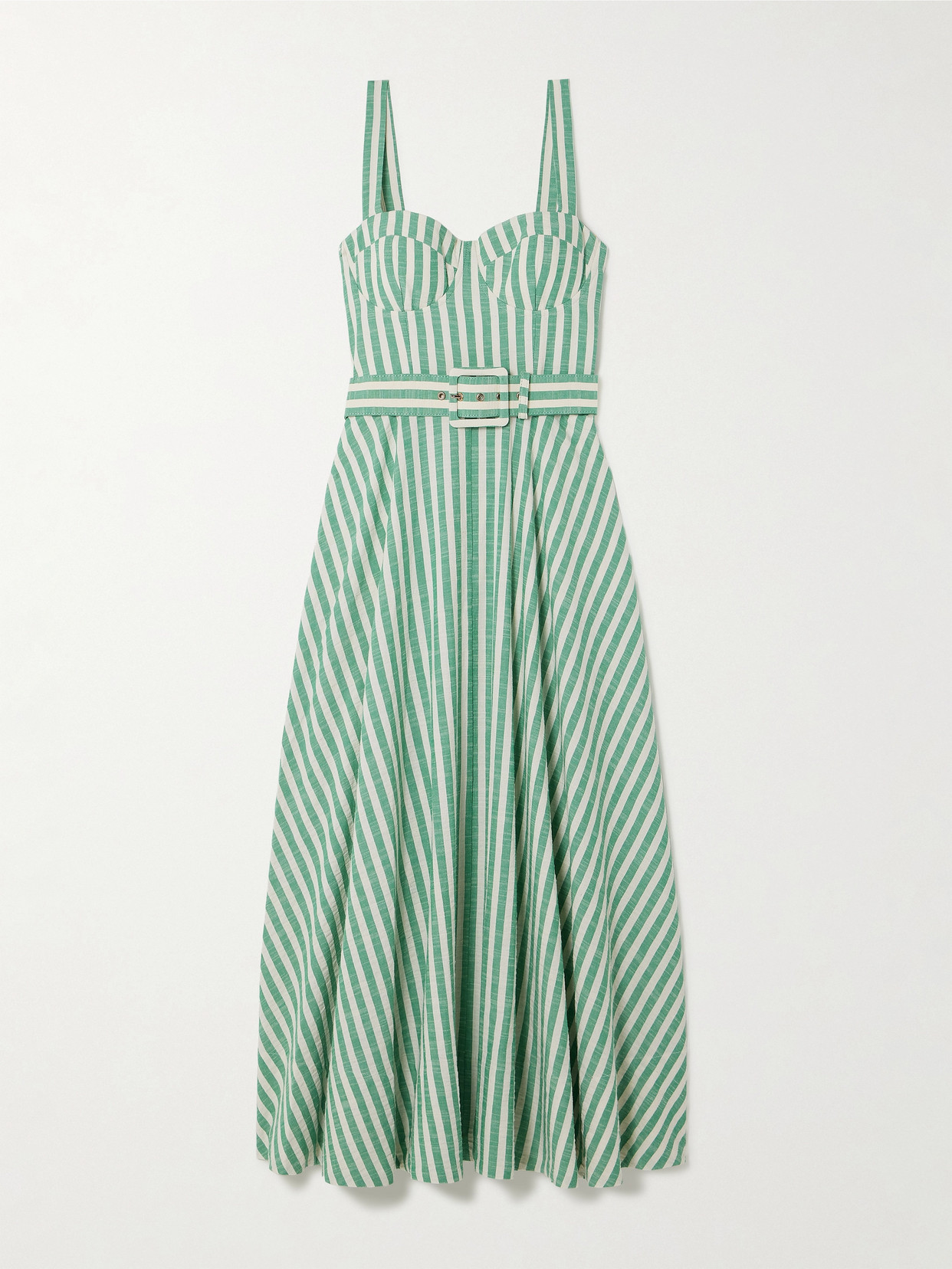 Cara Cara Calypso Belted Striped Woven Midi Dress In Green