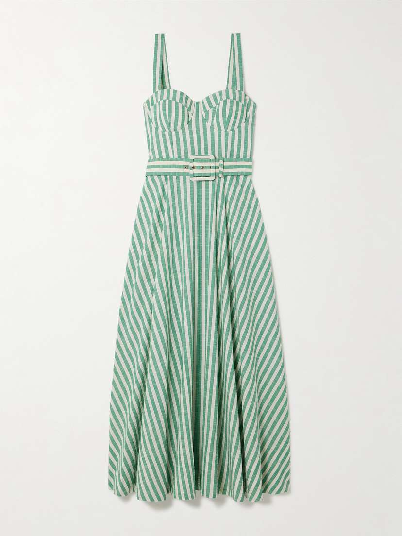 Cara Cara Calypso Belted Striped Woven Midi Dress