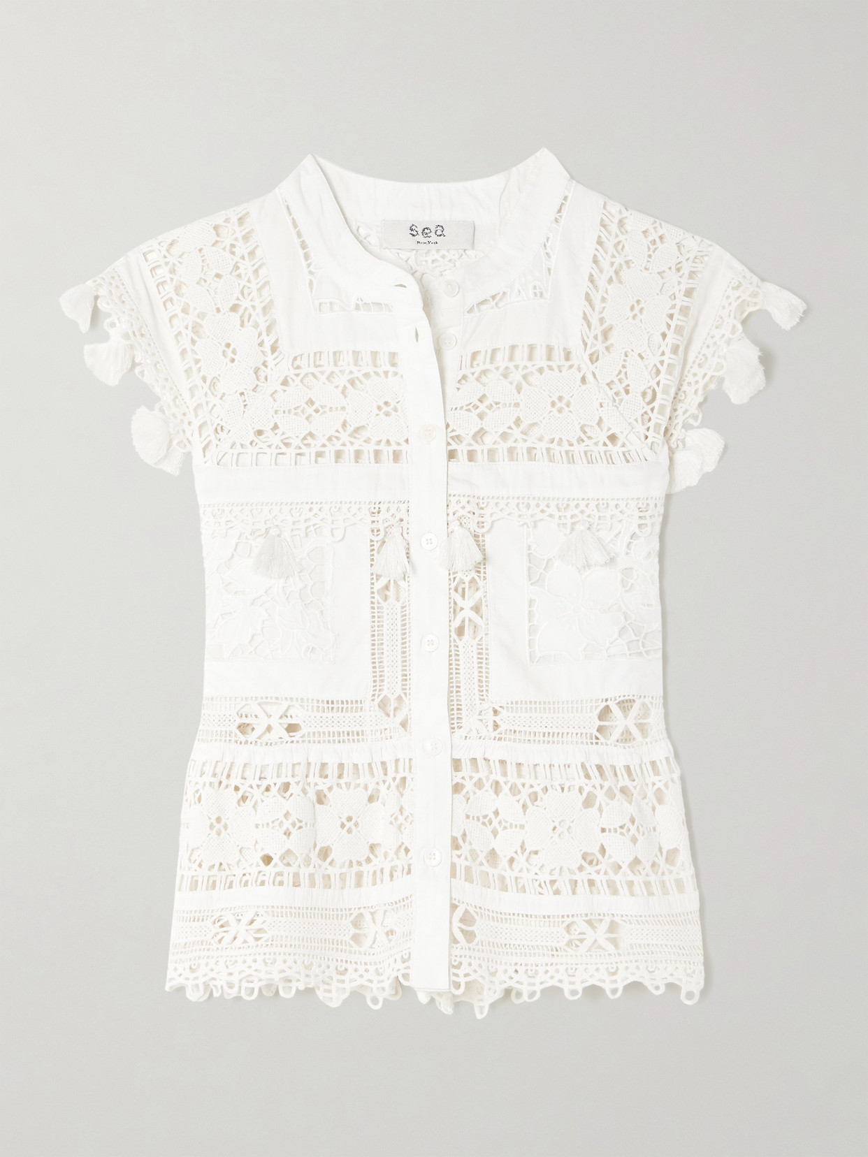 Sea Joah Fringed Broderie Anglaise Cotton And Corded Lace Blouse In White