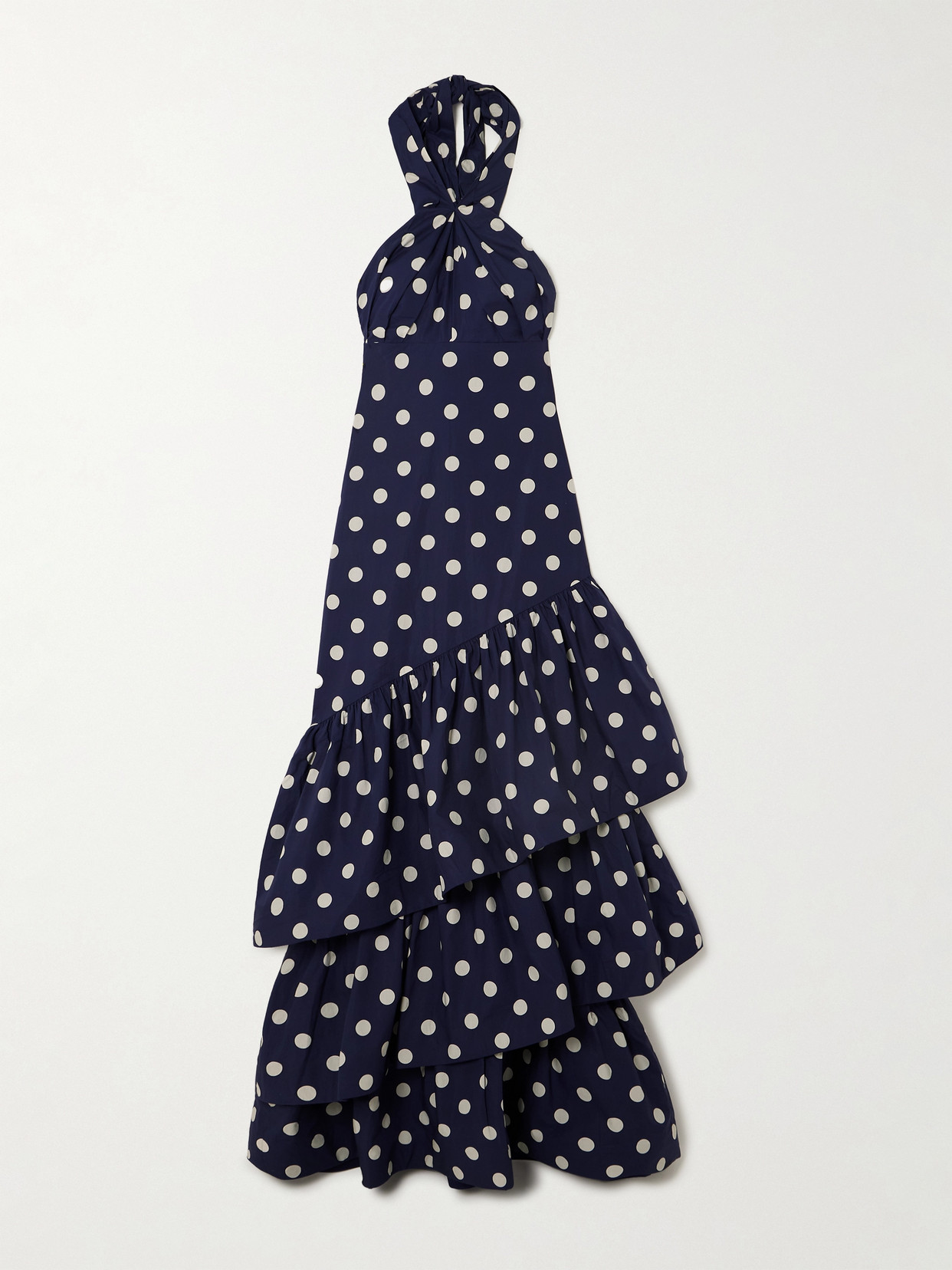 Cara Cara Perla Ruffled Polka-dot Cotton-poplin Halterneck Maxi Dress In Blue