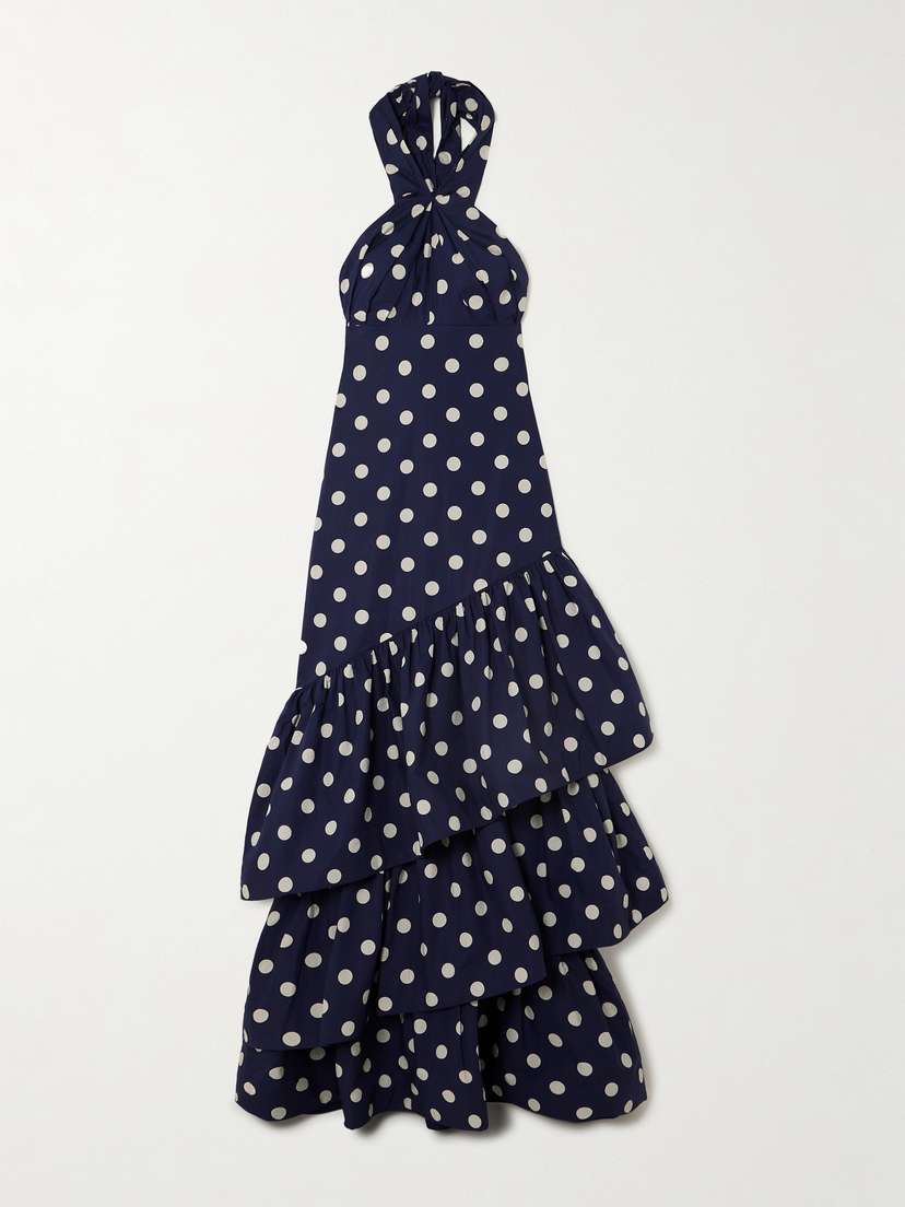 Cara Cara Perla Ruffled Polka-dot Cotton-poplin Halterneck Maxi Dress