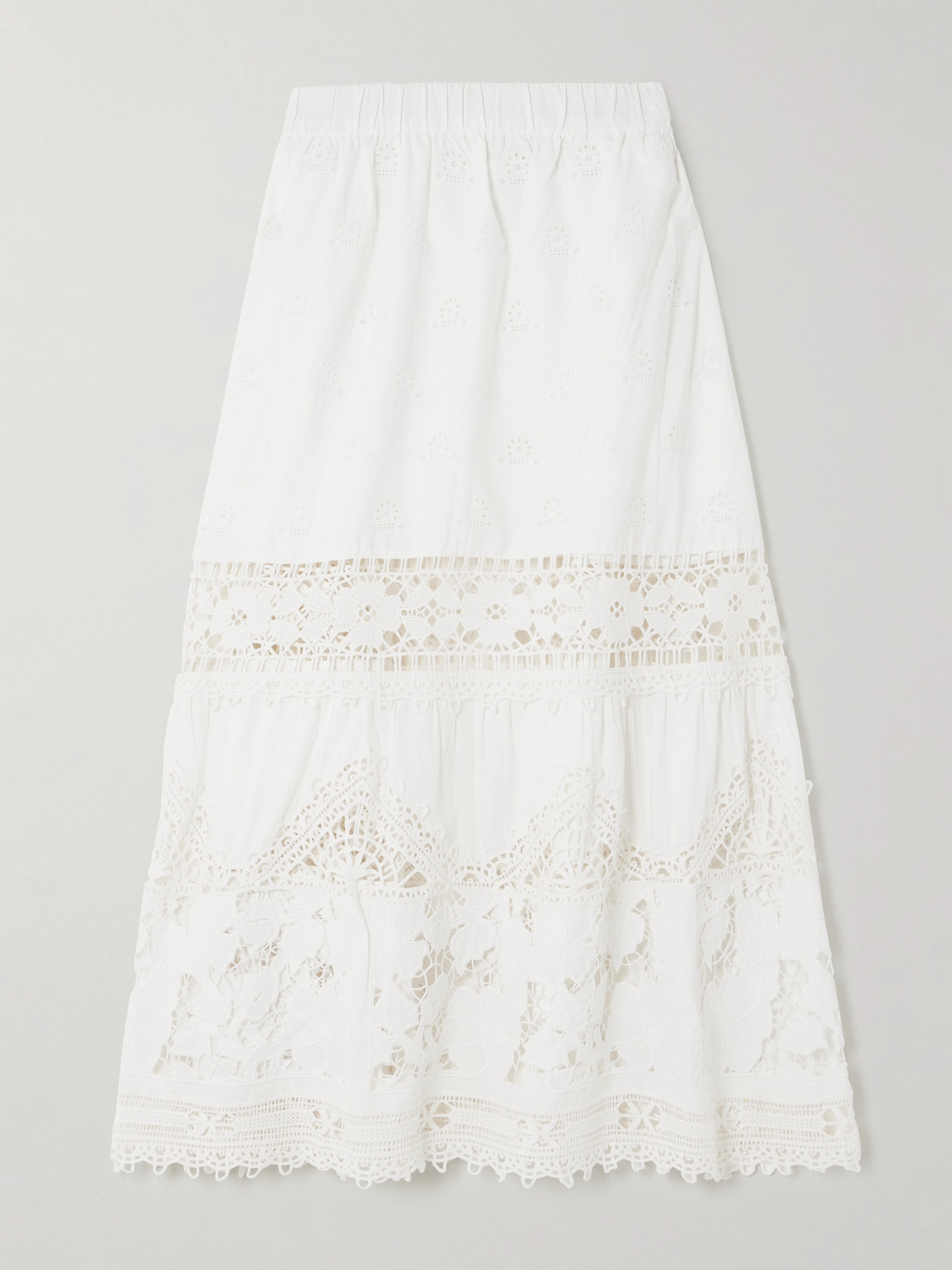 Shop Sea Joah Corded Lace-trimmed Broderie Anglaise Cotton Midi Skirt In White