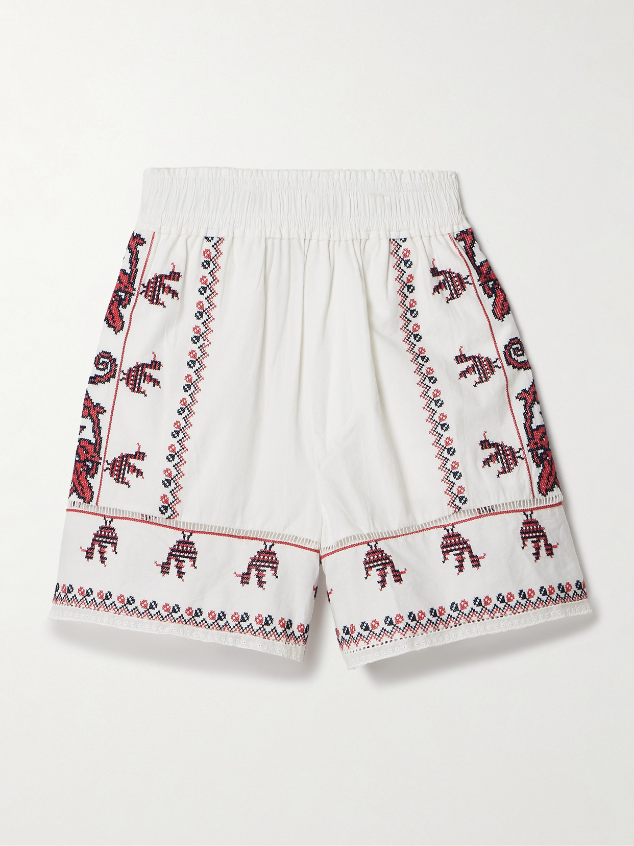 Sea Beena Embroidered Cotton Shorts In White