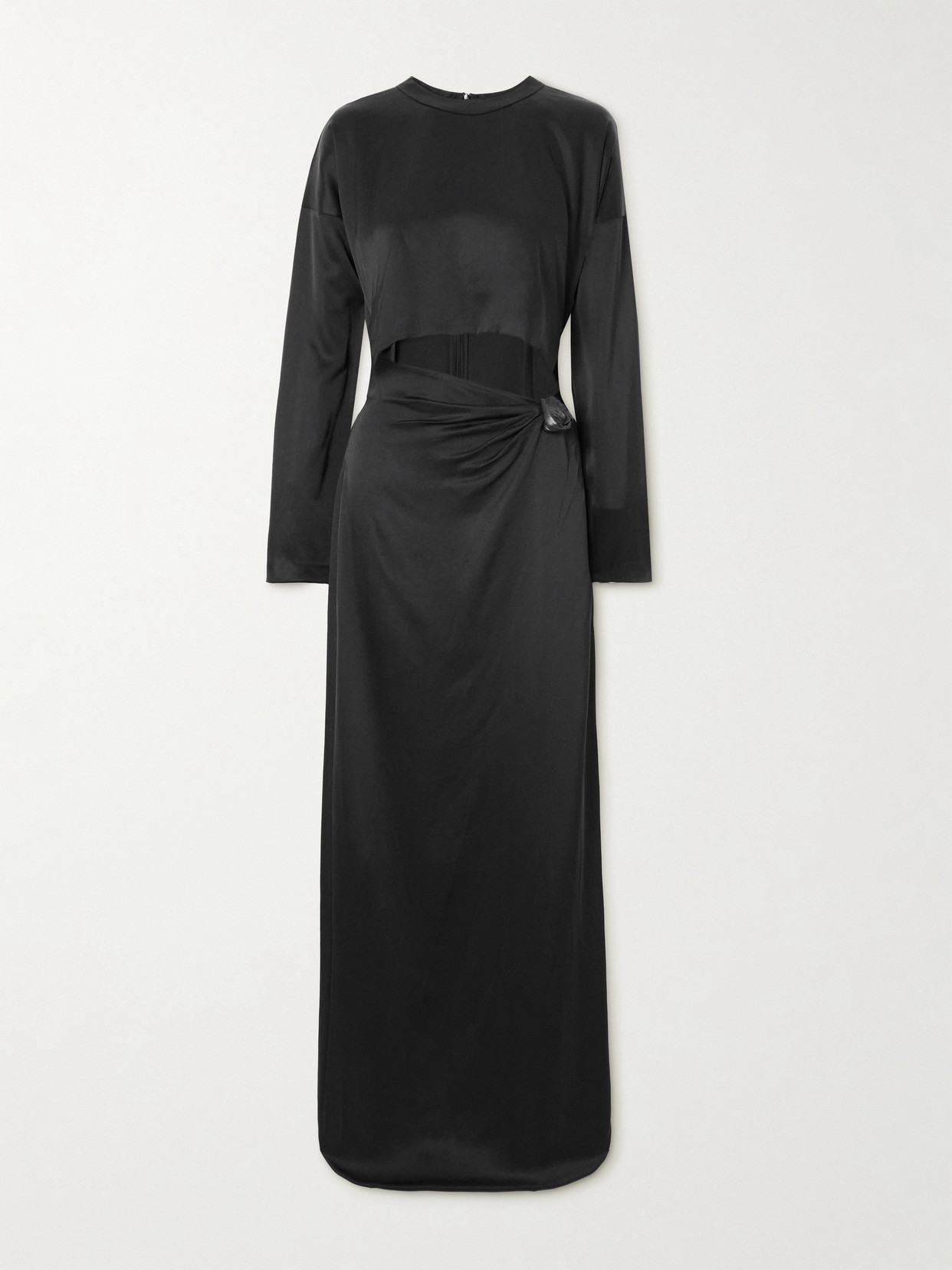 Nanushka Beatriz Cutout Faux Leather-trimmed Satin Maxi Dress In Black