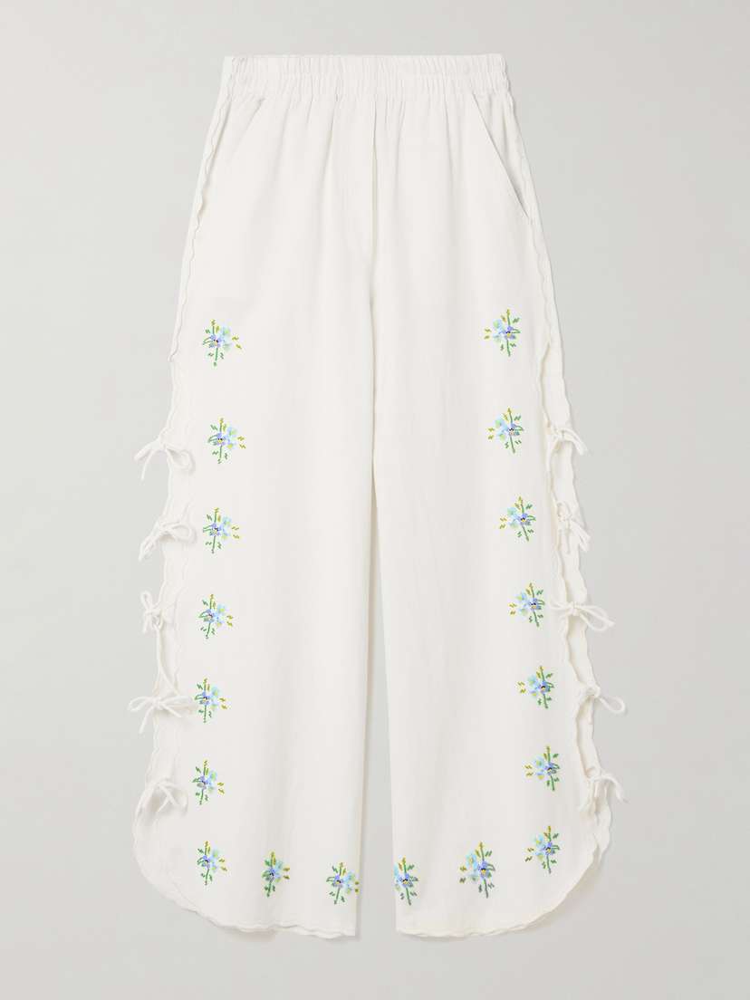 Sea Tania Cutout Embellished Cotton-blend Voile Wide-leg Pants - x large