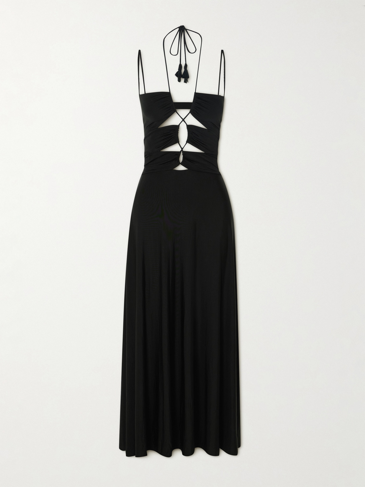 Johanna Ortiz + Net Sustain Río Bravo Cutout Ruched Stretch-jersey Maxi Dress In Black