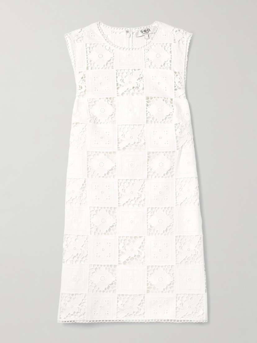 Sea Melia Paneled Guipure Lace And Embroidered Cotton-voile Mini Dress