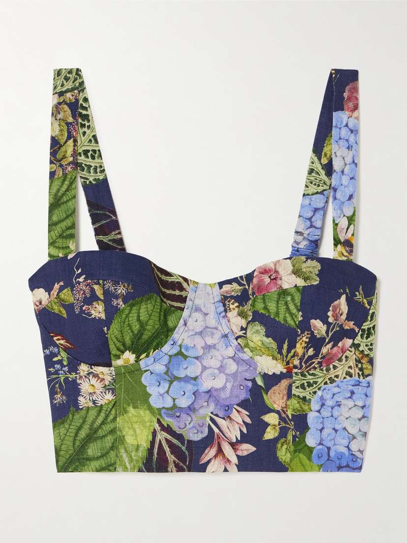 Cara Cara Claudine Cropped Floral-print Linen Bustier Top