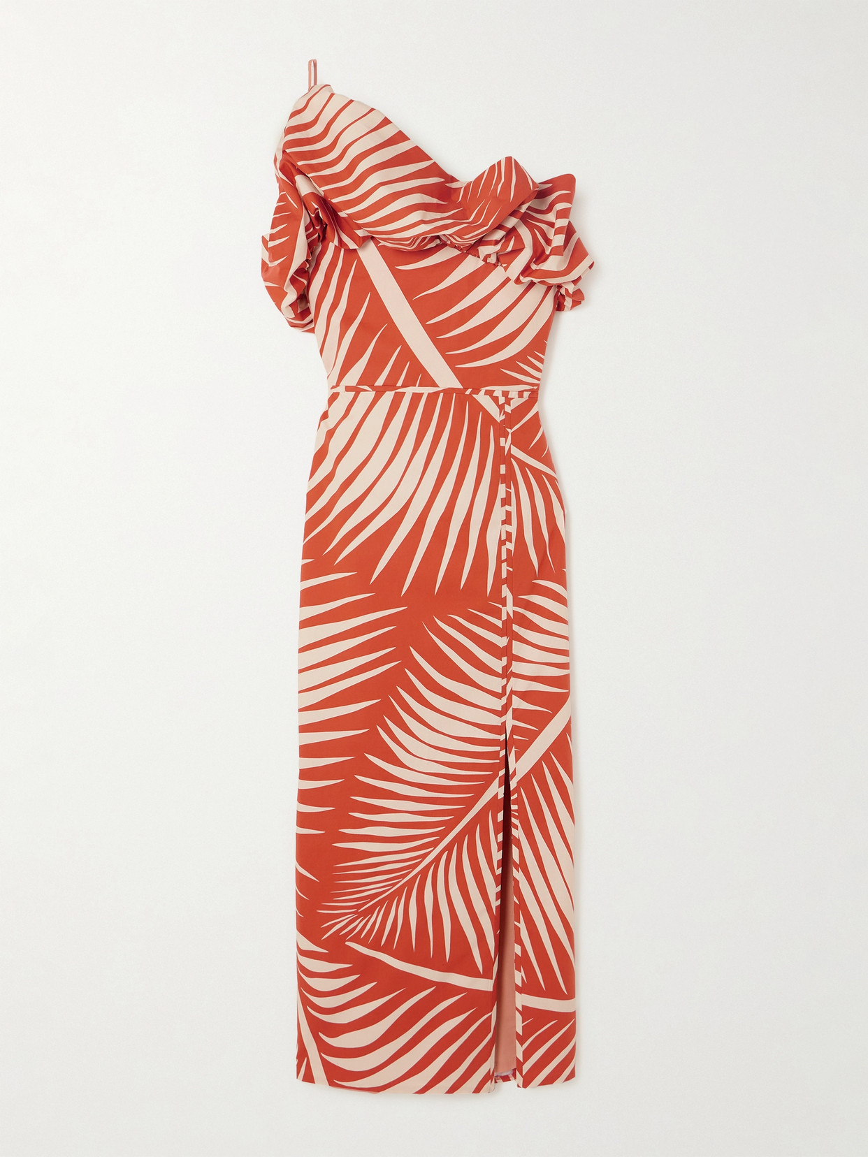 Johanna Ortiz Printed Poplin One-shoulder Midi Dress In Red,beige