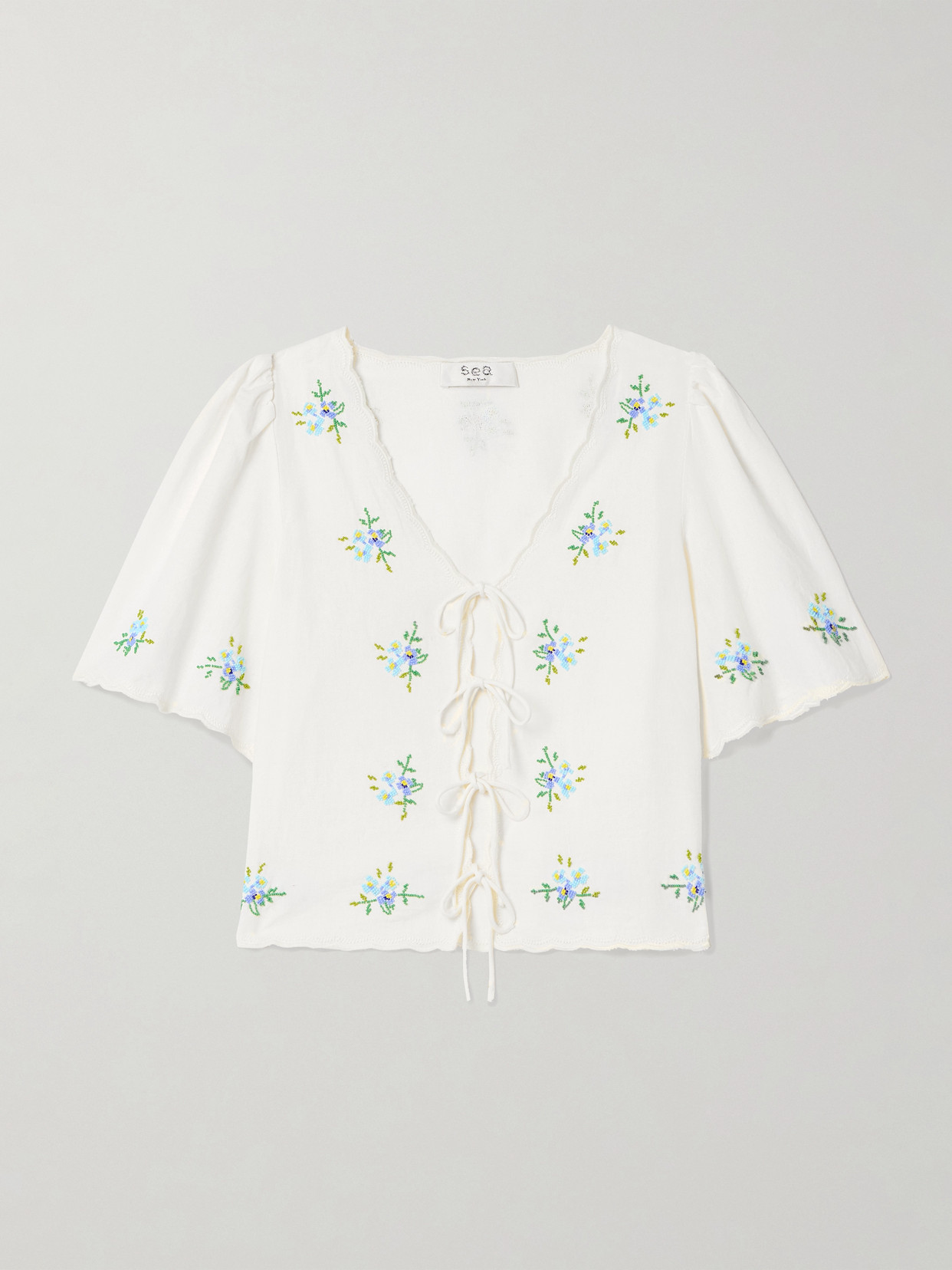 Sea New York Tania Beaded Cotton Top In White