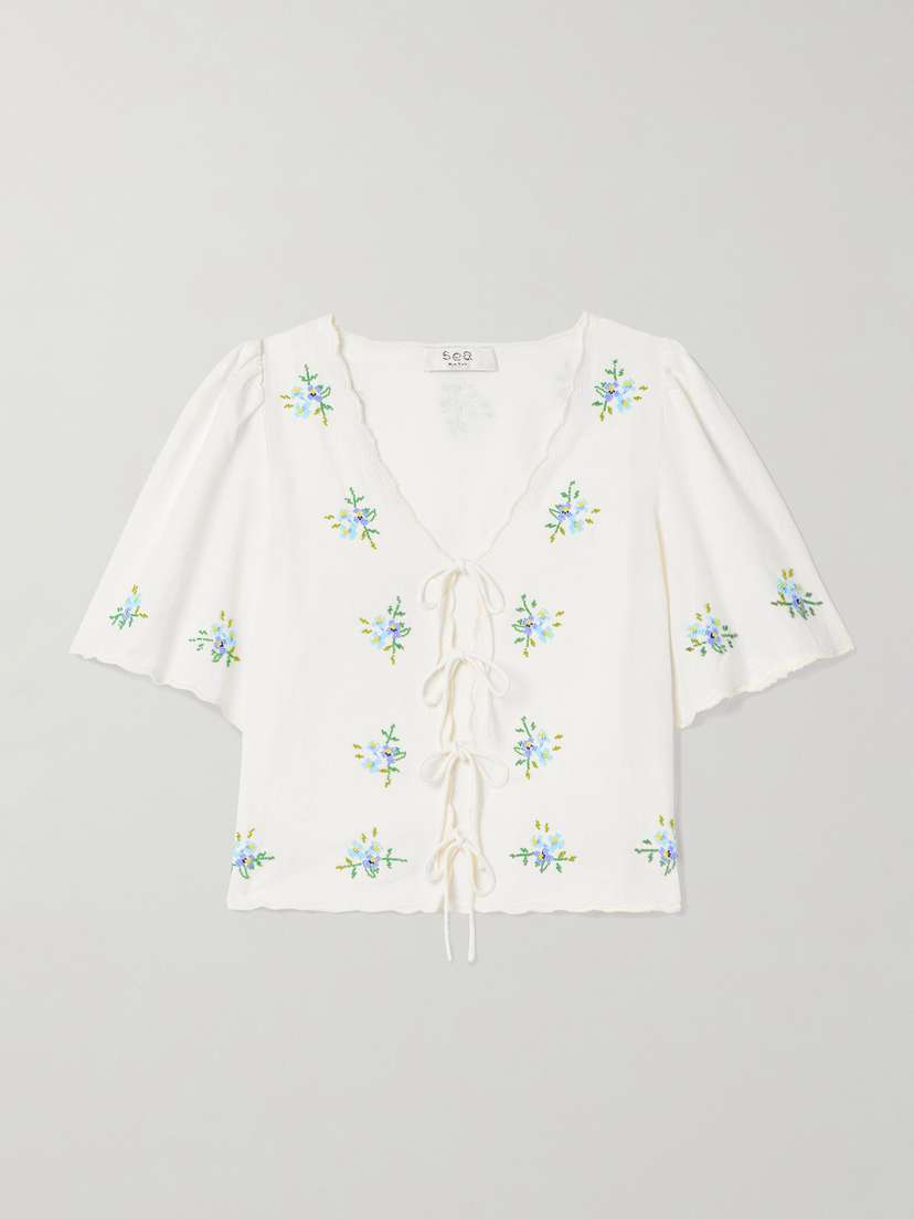 Sea Tania Embroidered Embellished Cotton-blend Voile Shirt -  - x large