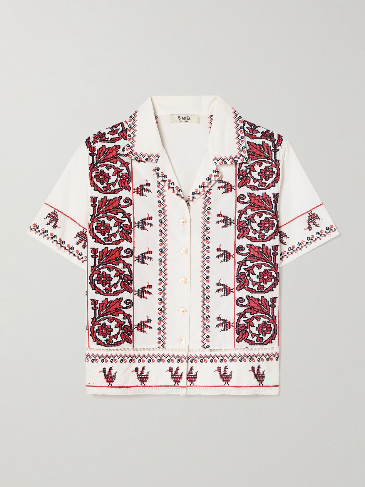 Sea Beena Crochet-trimmed Embroidered Cotton-voile Shirt In White