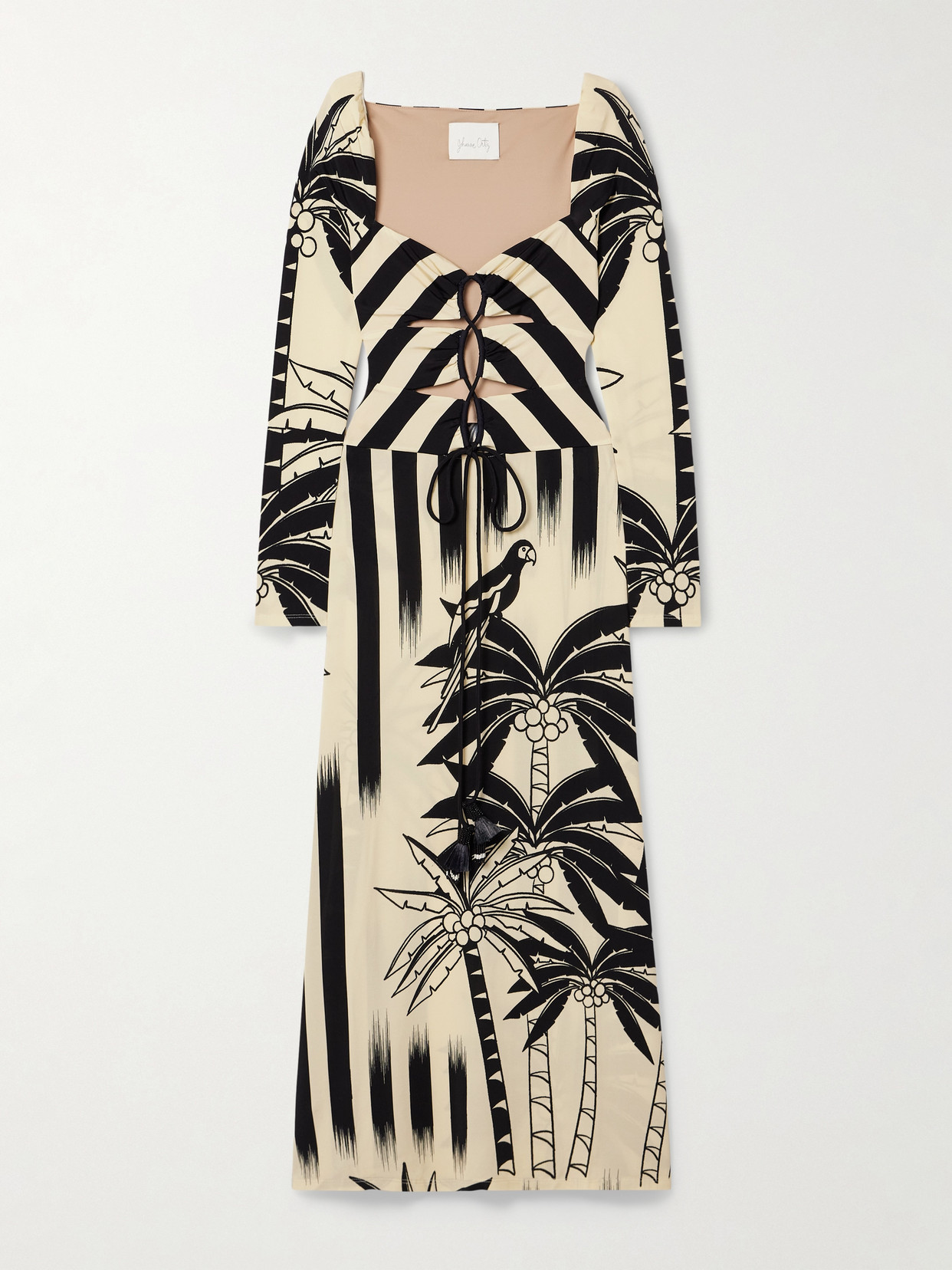 Johanna Ortiz + Net Sustain Determined Vaquera Printed Cutout Stretch-jersey Midi Dress In Neutrals