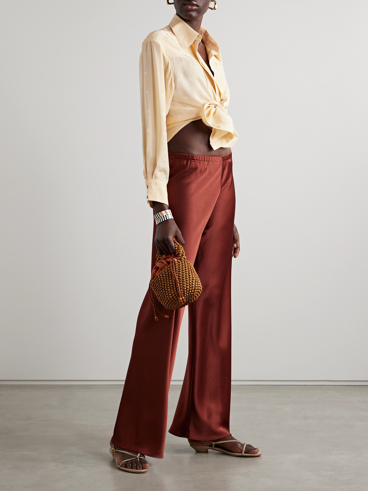 Johanna Ortiz + Net Sustain Bonanza Belted Embroidered Silk Crepe De Chine Shirt In Ecru