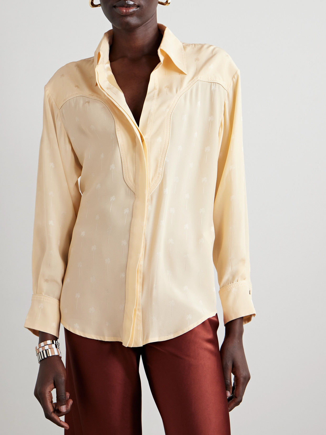 Johanna Ortiz + Net Sustain Bonanza Belted Embroidered Silk Crepe De Chine Shirt In Ecru
